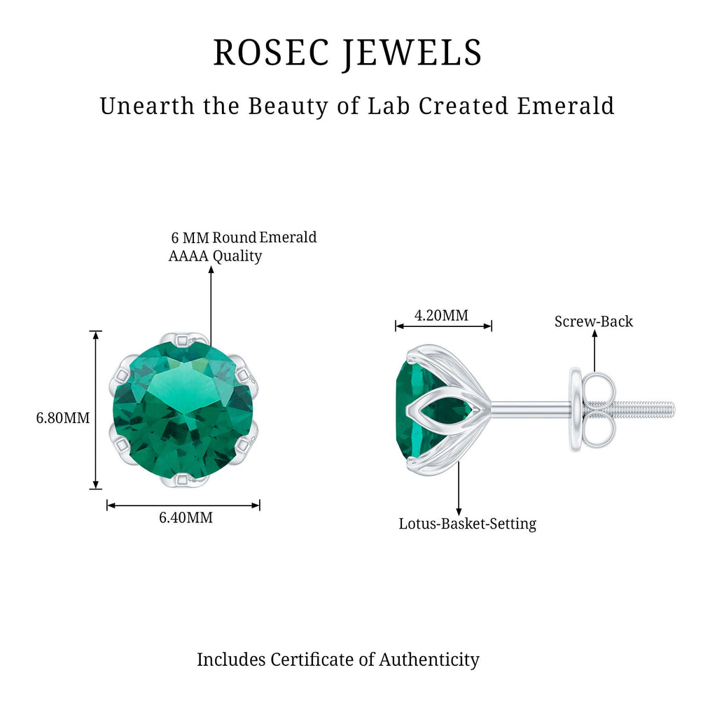 Lotus Basket Set 1.6 Carat Lab Created Emerald Solitaire Stud Earrings
