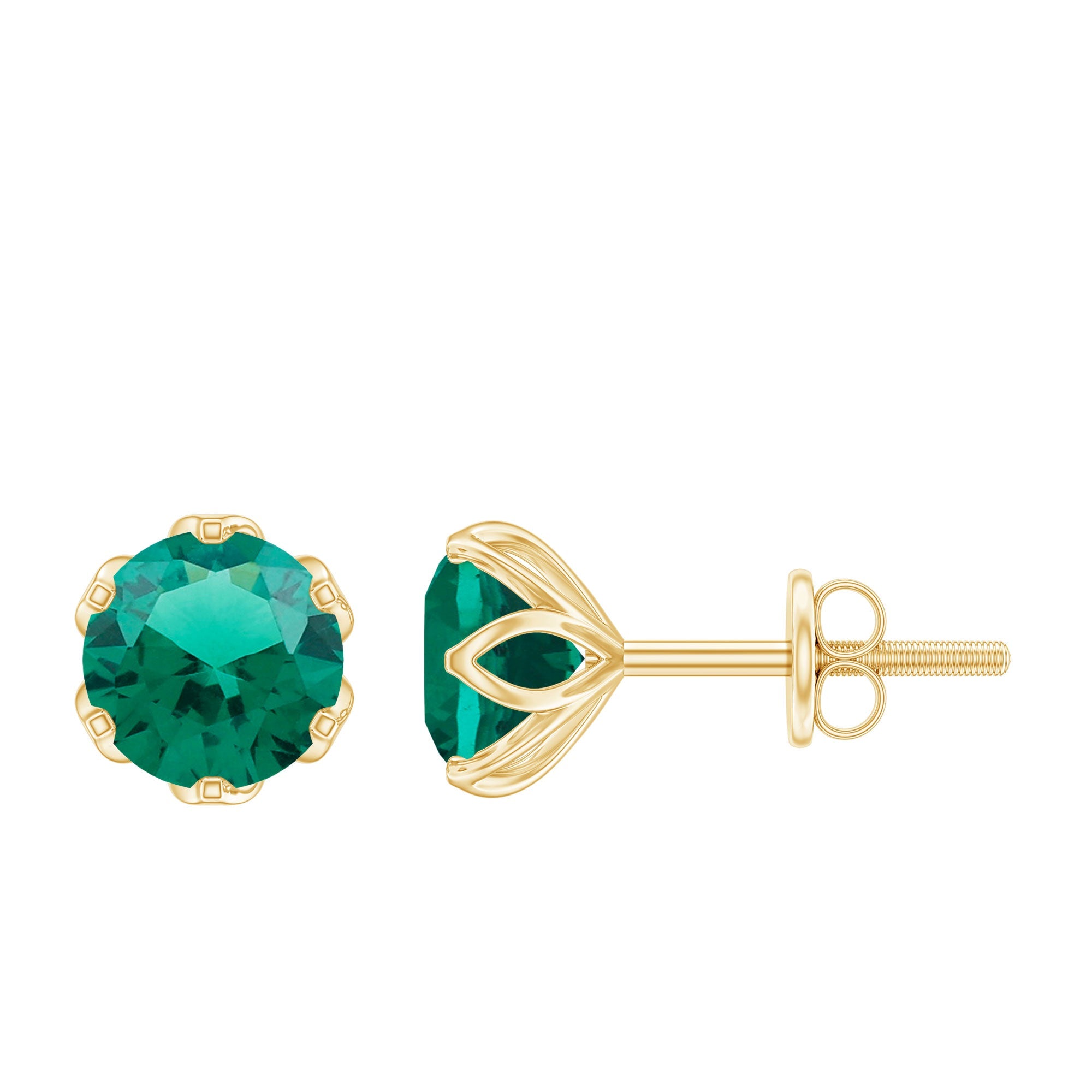 Lotus Basket Set 1.6 Carat Lab Created Emerald Solitaire Stud Earrings