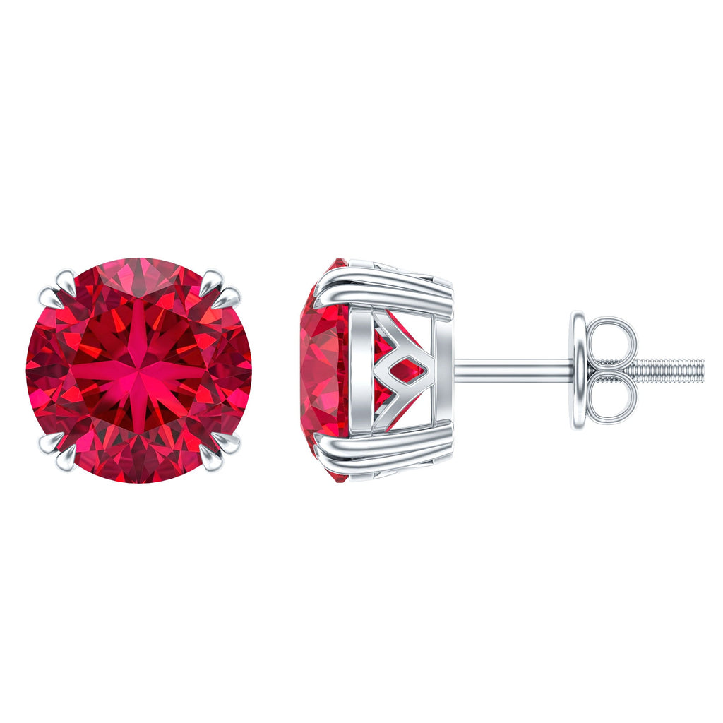 Lab Created Ruby Stud Earring in Double Claw Prong Setting