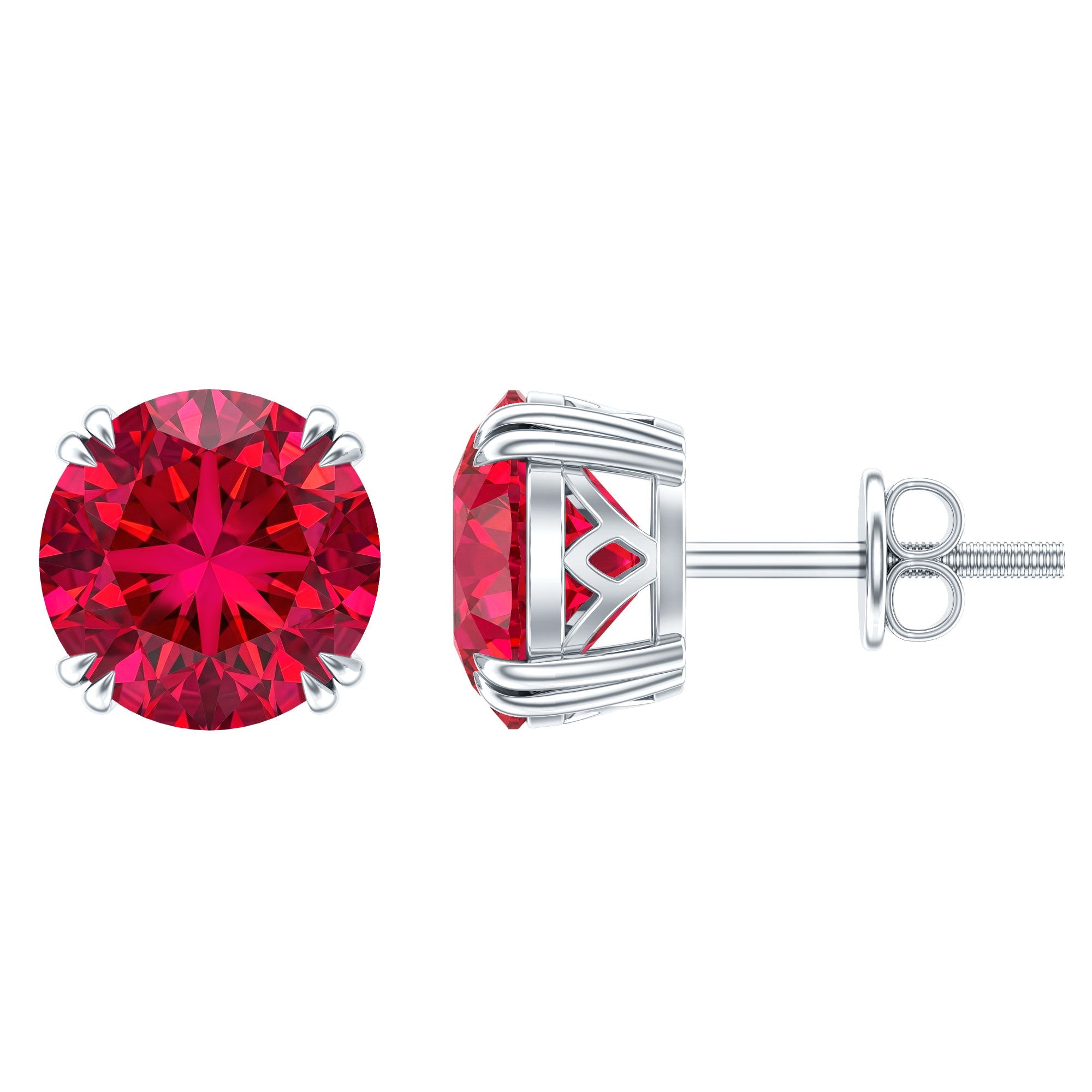 Lab Created Ruby Stud Earring in Double Claw Prong Setting