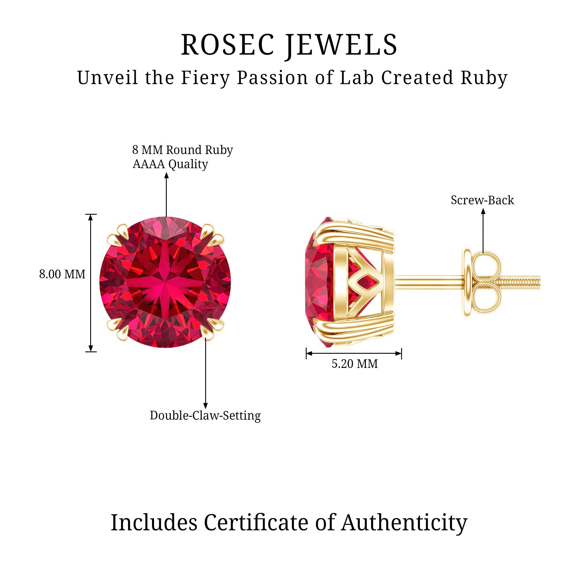 Lab Created Ruby Stud Earring in Double Claw Prong Setting