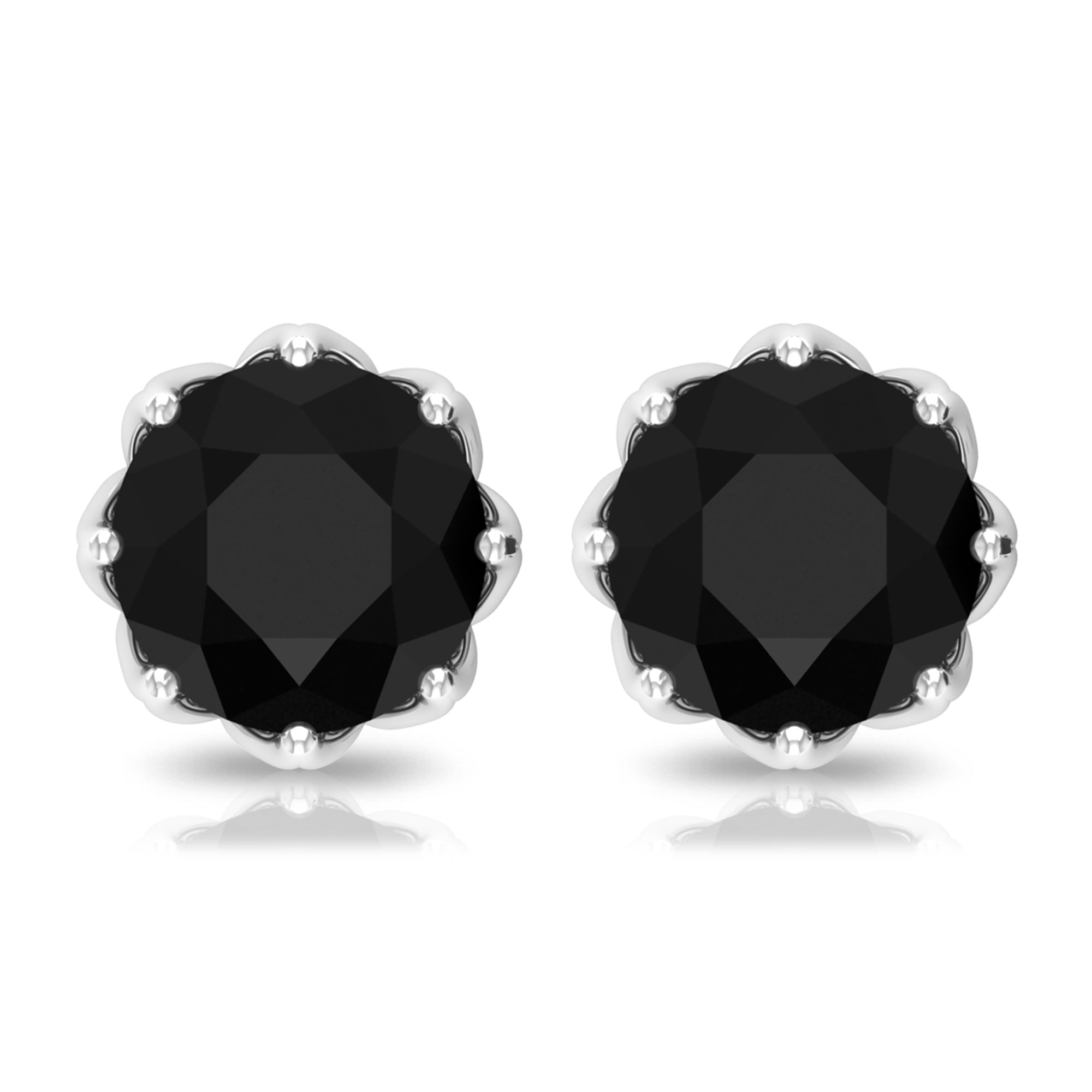 Solitaire 6MM Lab Created Black Diamond Stud Earrings in Decorative Setting