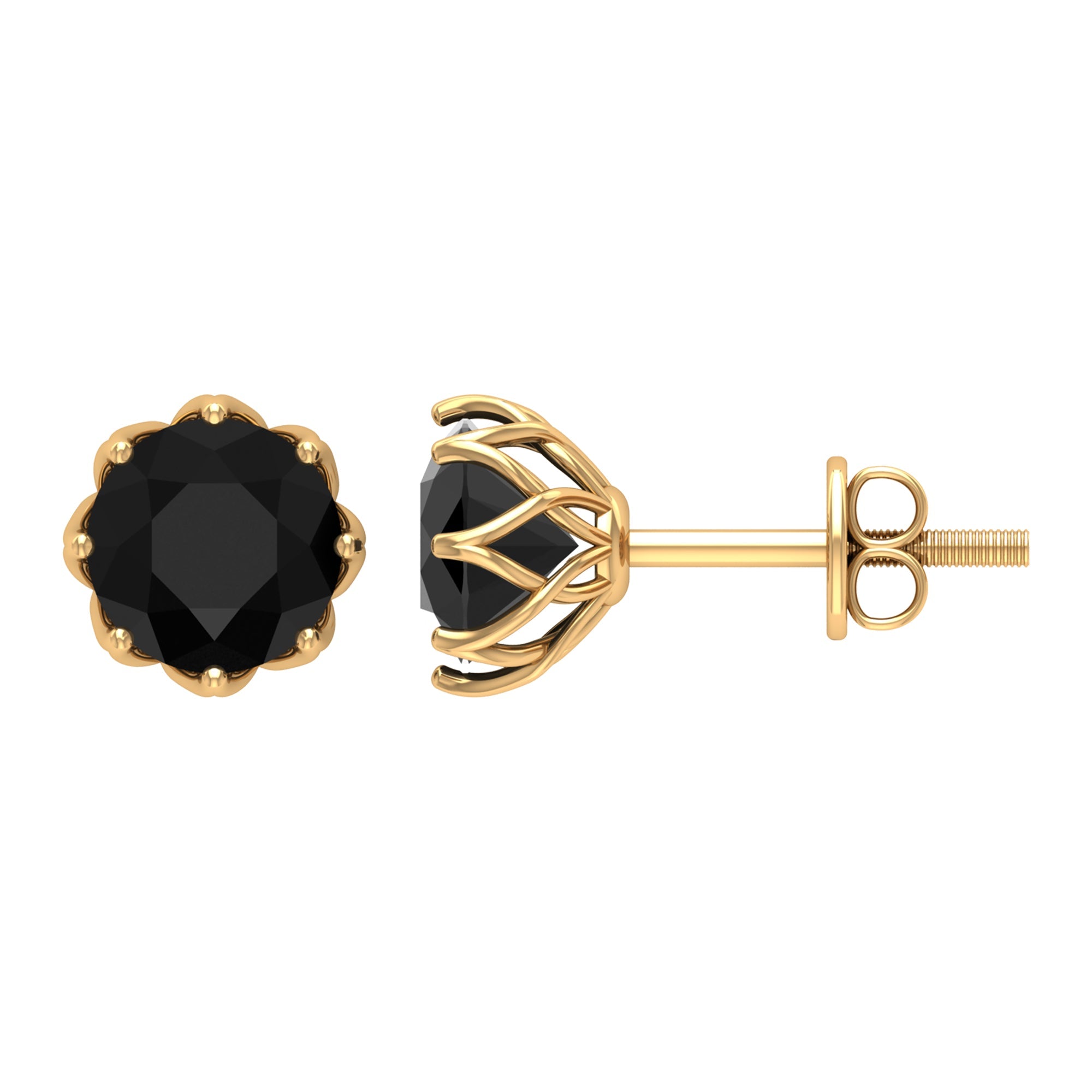 Solitaire 6MM Lab Created Black Diamond Stud Earrings in Decorative Setting