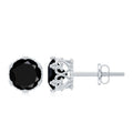 Genuine Black Onyx Crown Stud Earrings with Screw Back