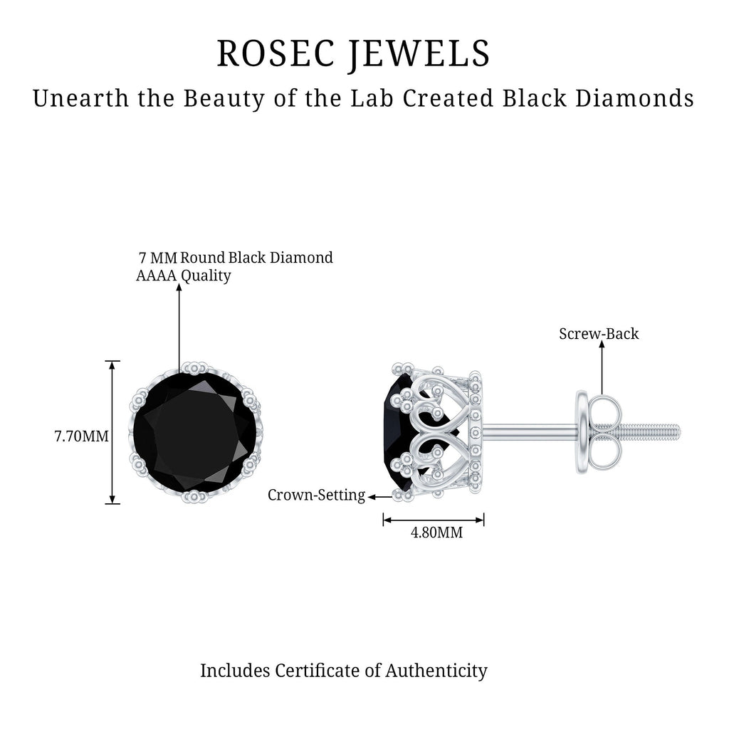 Vintage Lab Created Black Diamond Stud Earrings For Women