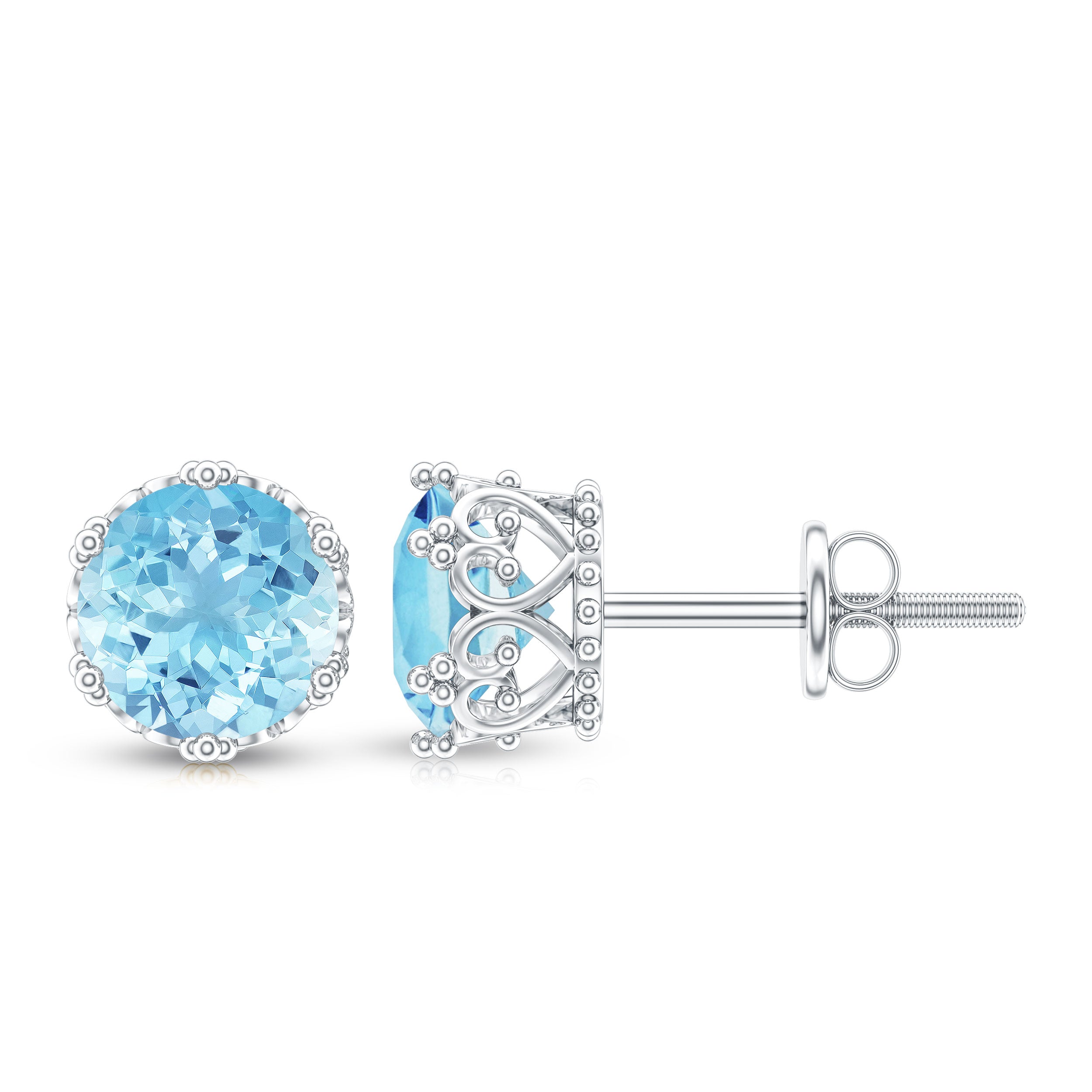 1.6 Carat Genuine Aquamarine Crown Stud Earrings