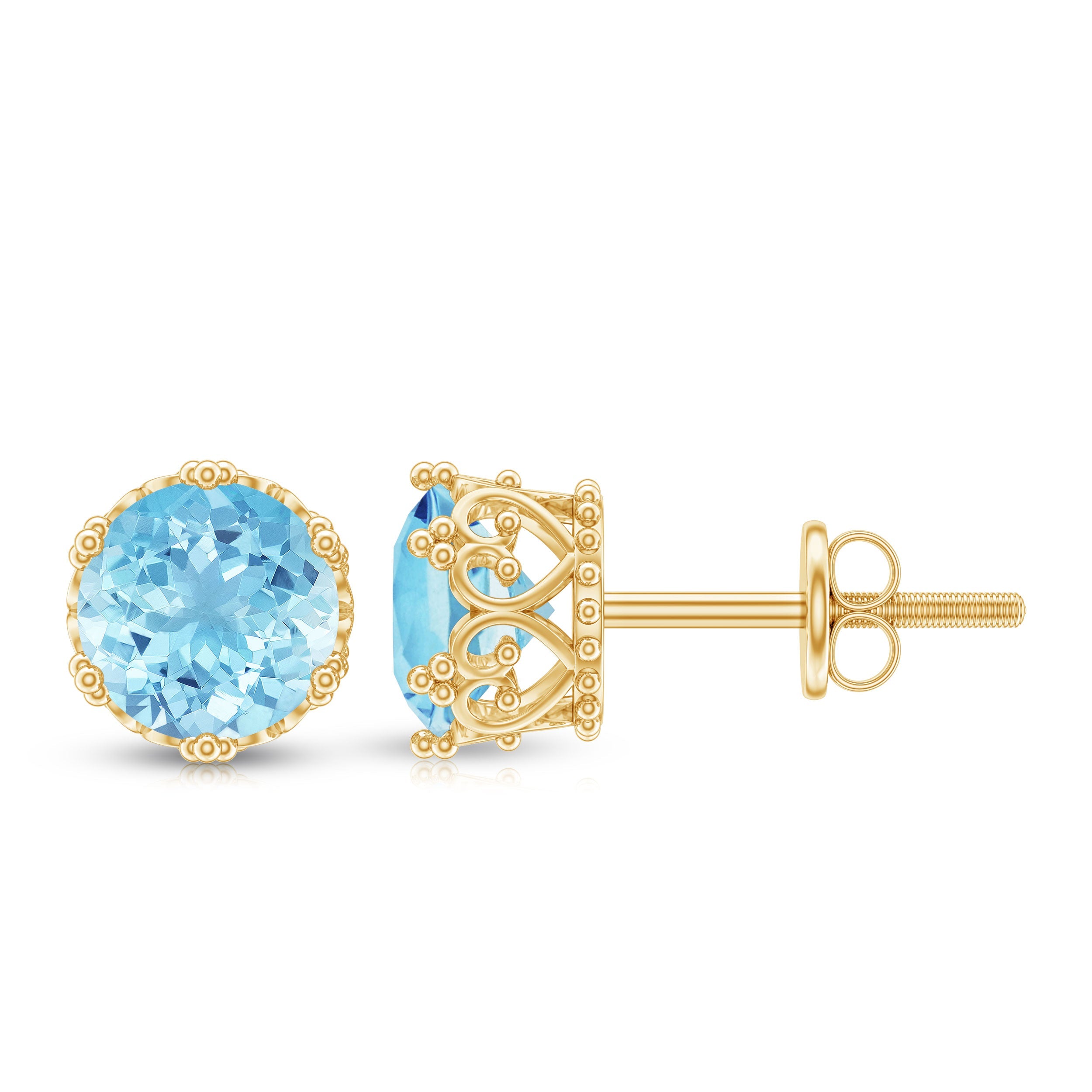 1.6 Carat Genuine Aquamarine Crown Stud Earrings