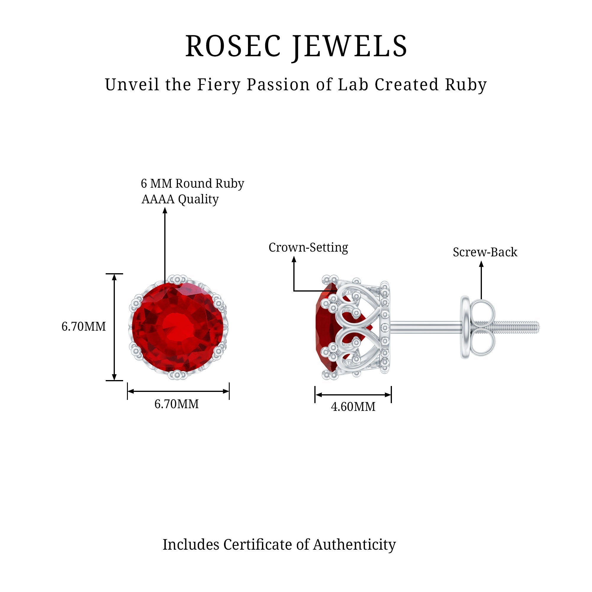 2.7 Carat Lab Created Ruby Solitaire Stud Earrings