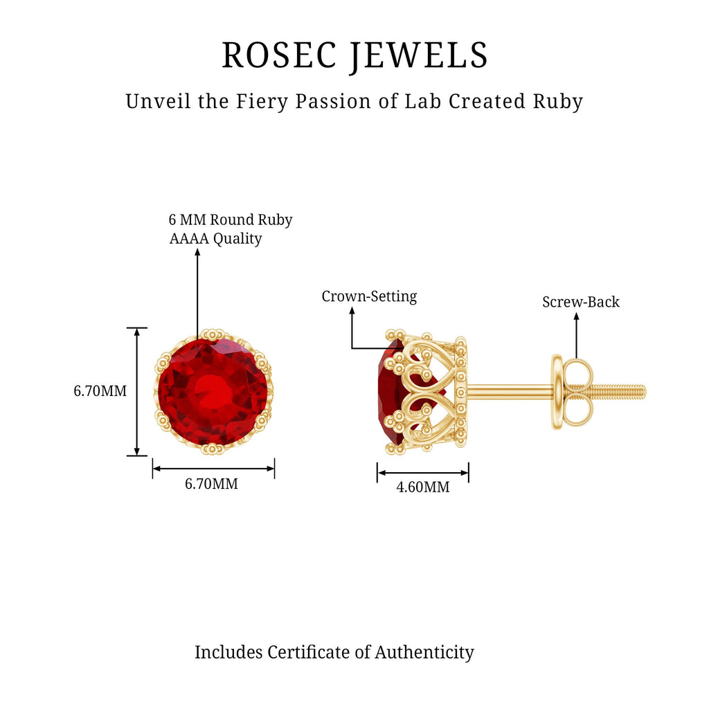 2.7 Carat Lab Created Ruby Solitaire Stud Earrings