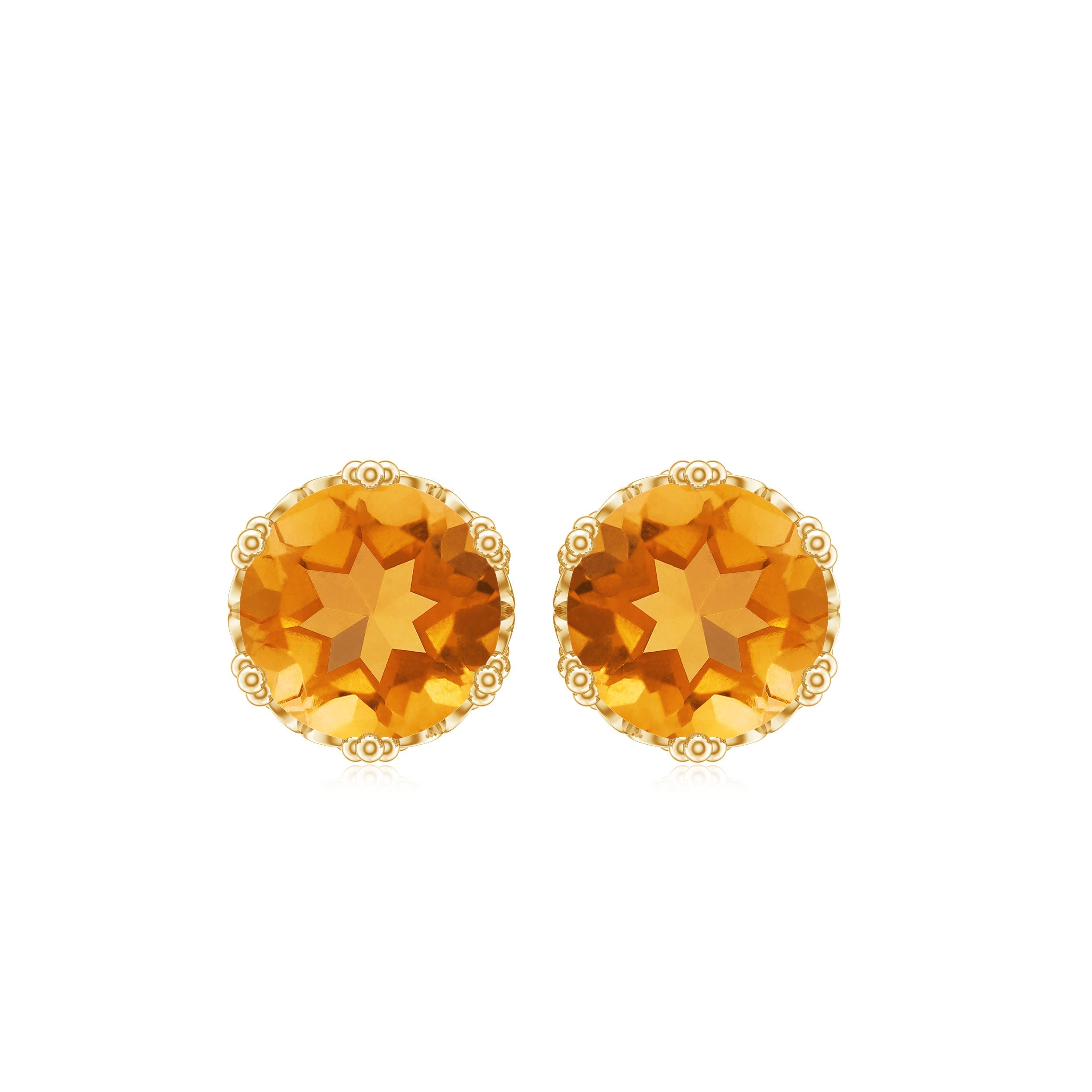 Certified Real 7mm Citrine Crown Earrings with Screw Back