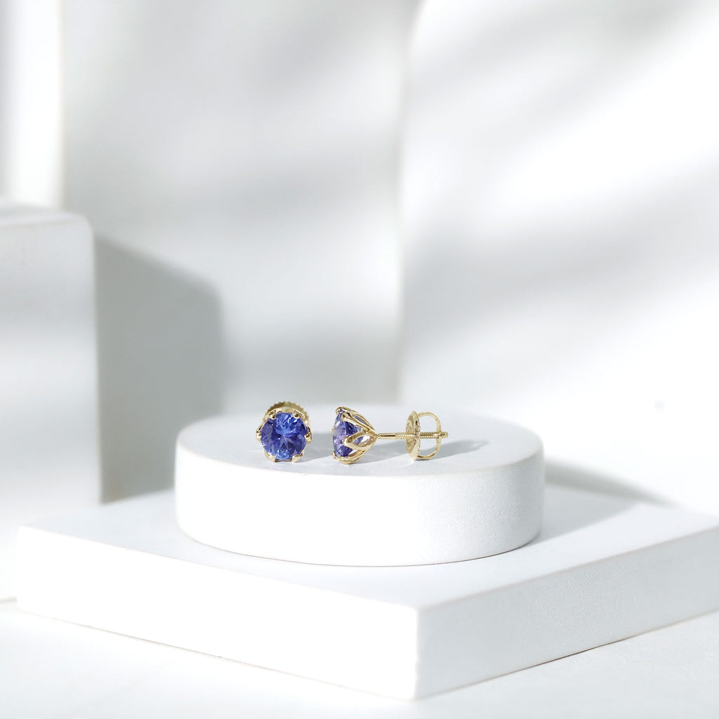 1 Carat Round Cut Tanzanite Solitaire Stud Earrings for Women