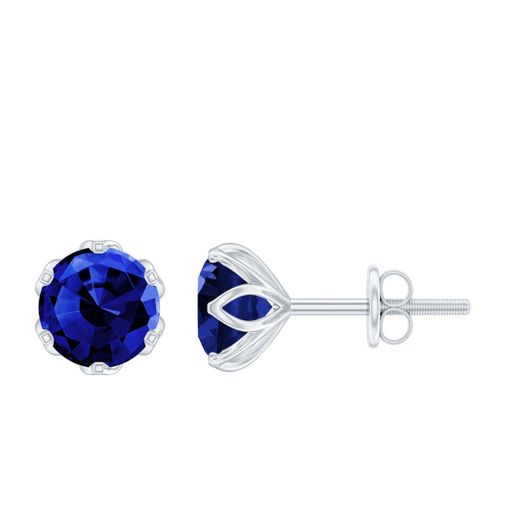2 Carat Round Cut Lab Created Blue Sapphire Solitaire Stud Earrings