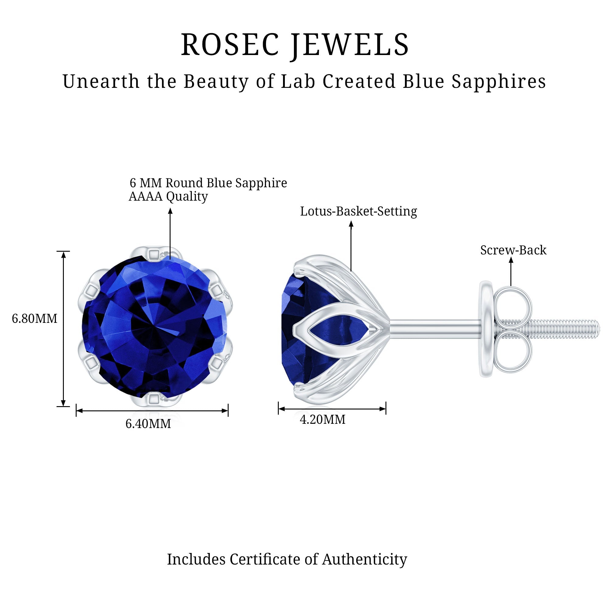 2 Carat Round Cut Lab Created Blue Sapphire Solitaire Stud Earrings