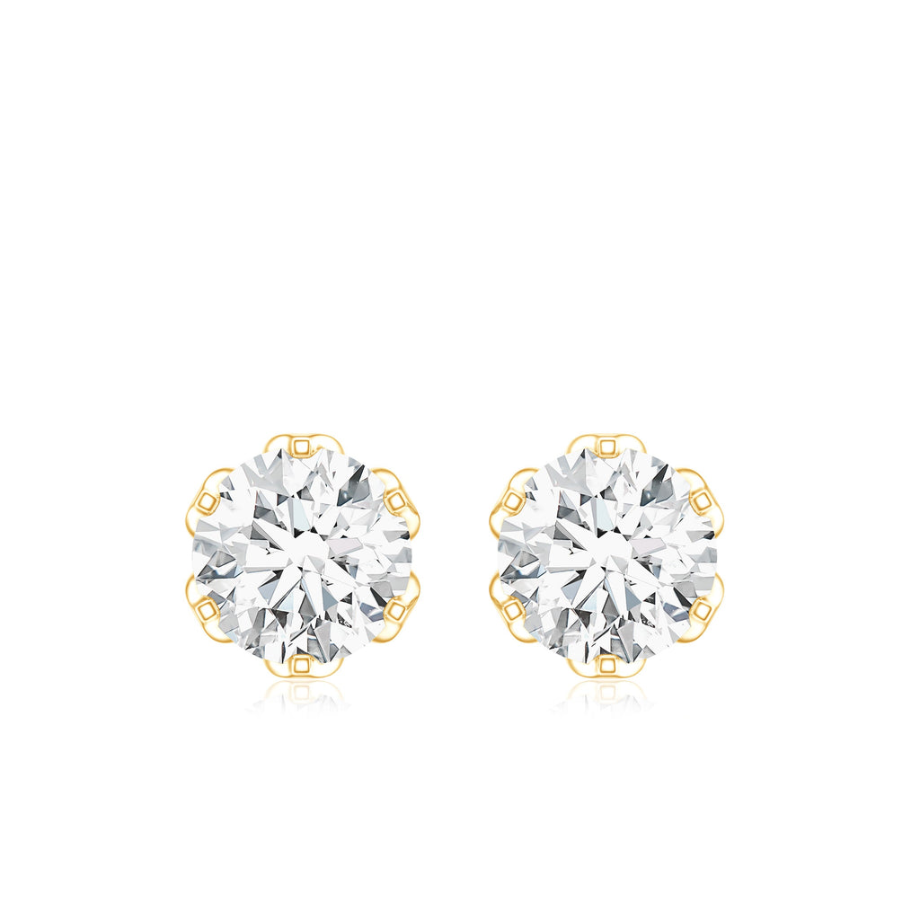 Moissanite Solitaire Stud Earrings in Lotus Basket Setting