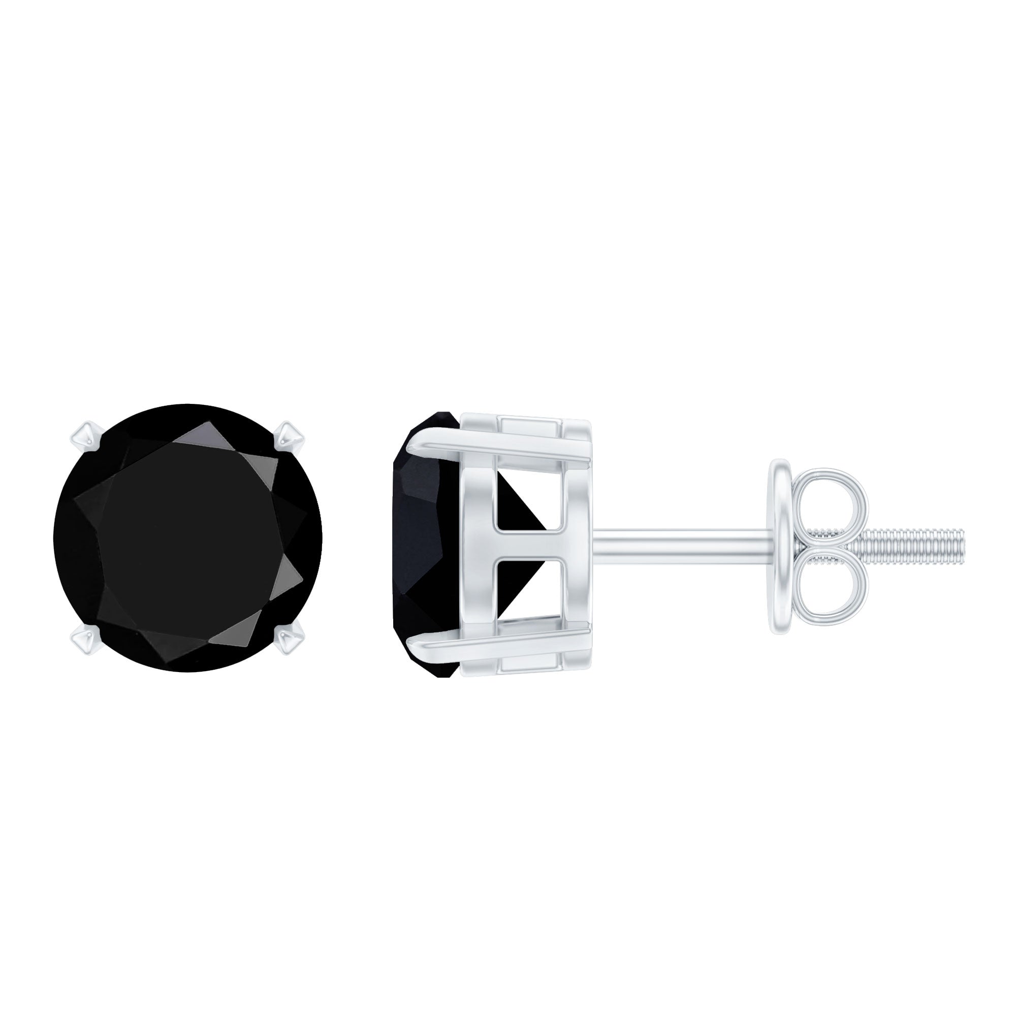 Round shape Lab Grown Black Diamond Solitaire Stud Earrings
