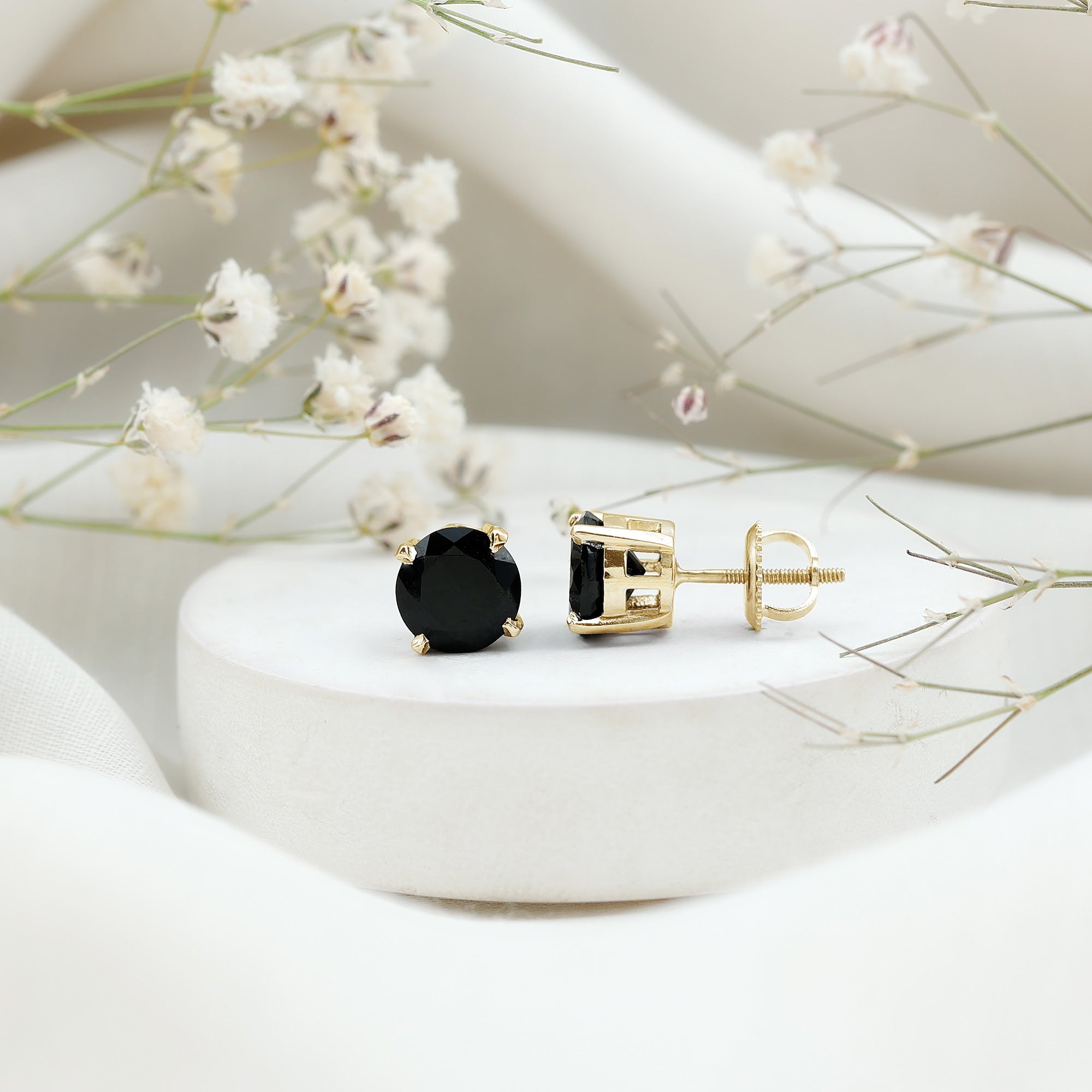 Round shape Lab Grown Black Diamond Solitaire Stud Earrings