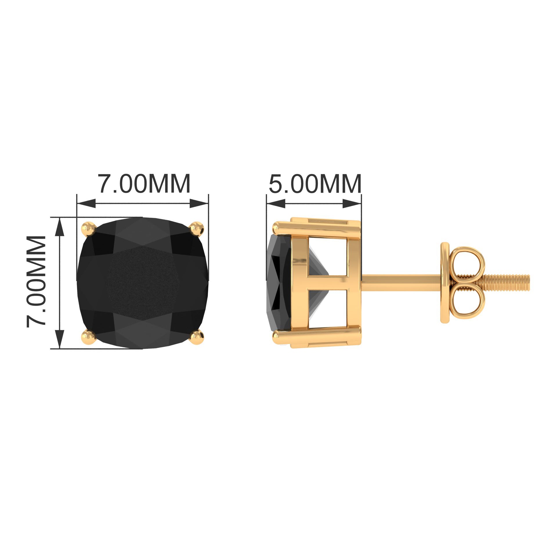Natural 8mm Cushion Cut Black Onyx Earrings with Screw Back