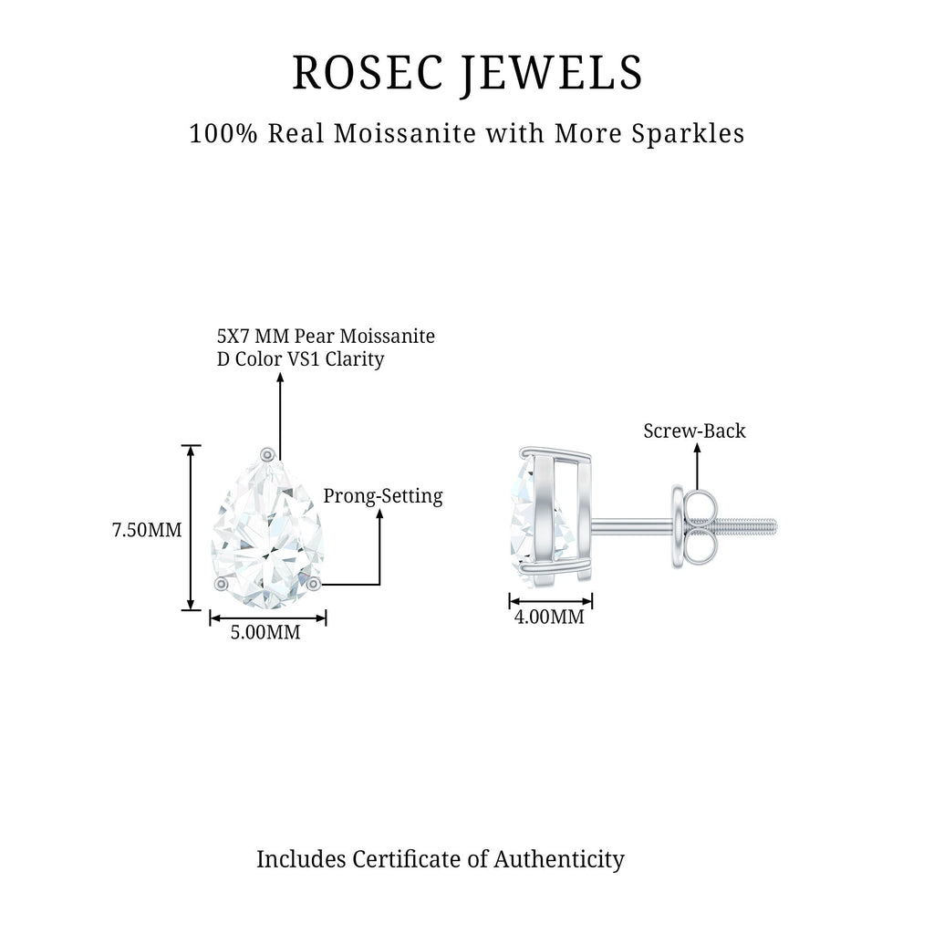 1.5 Carat Pear Cut Moissanite Teardrop Stud Earrings