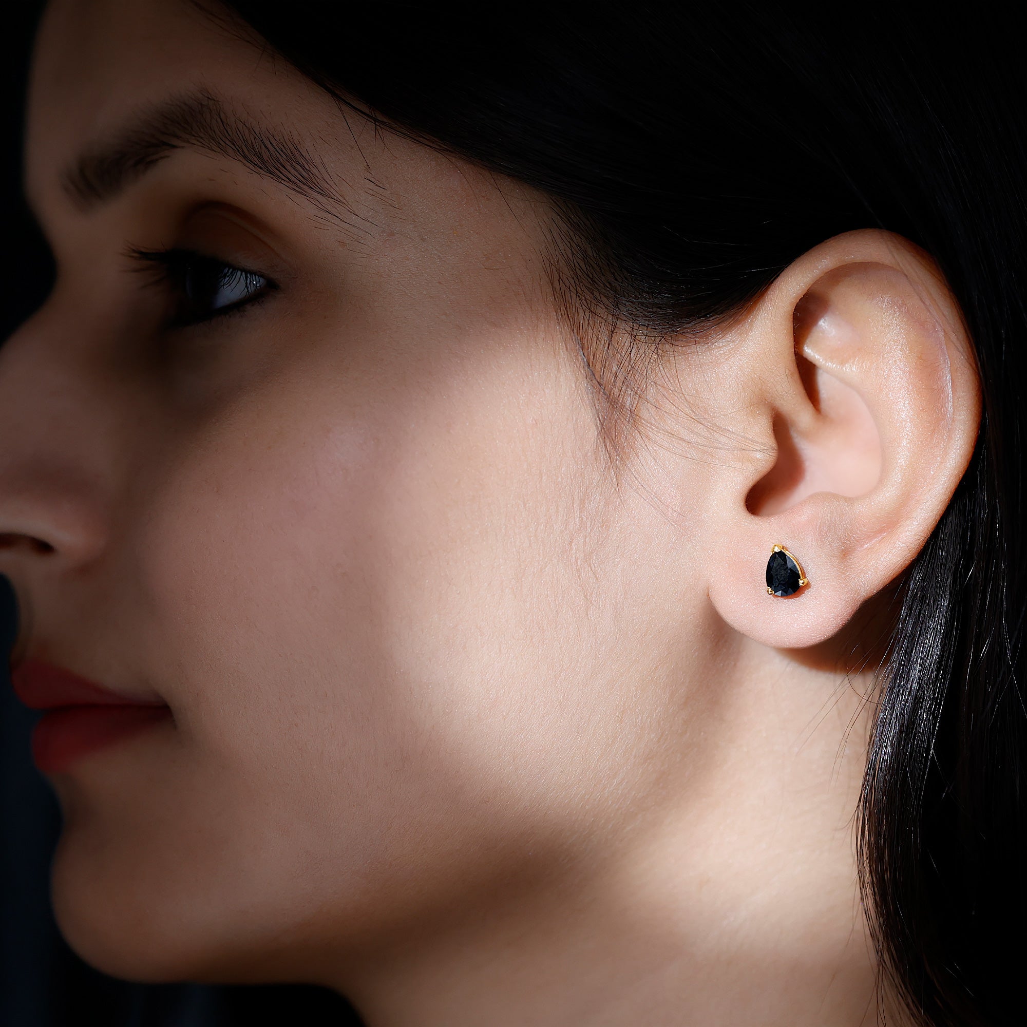 2 Carat Pear Shape Black Onyx Solitaire Stud Earrings