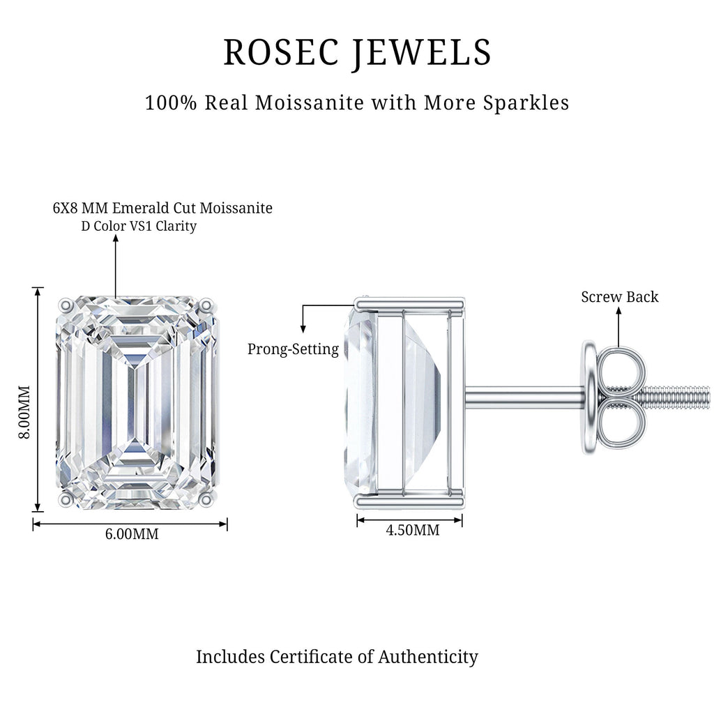 Certified 3.7 Carat Moissanite Emerald Cut Stud Earrings