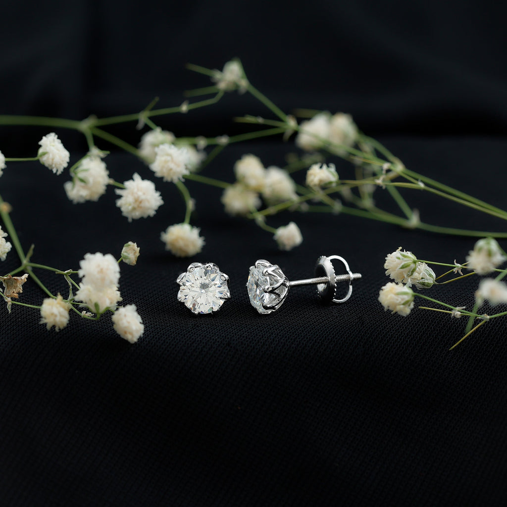 Brilliant Cut 1.90 Carat Moissanite Stud Earrings in Decorative Setting