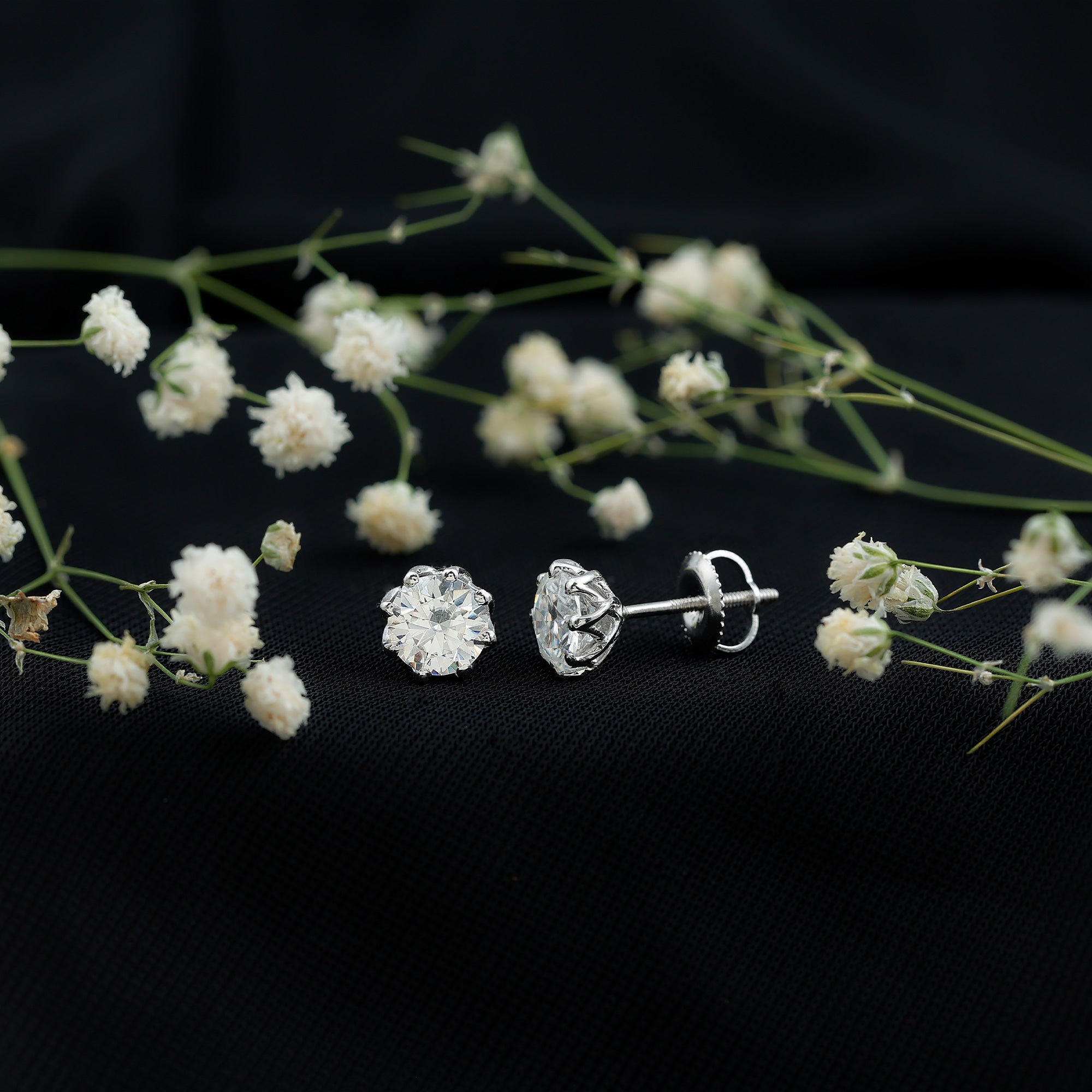 Brilliant Cut 1.90 Carat Moissanite Stud Earrings in Decorative Setting