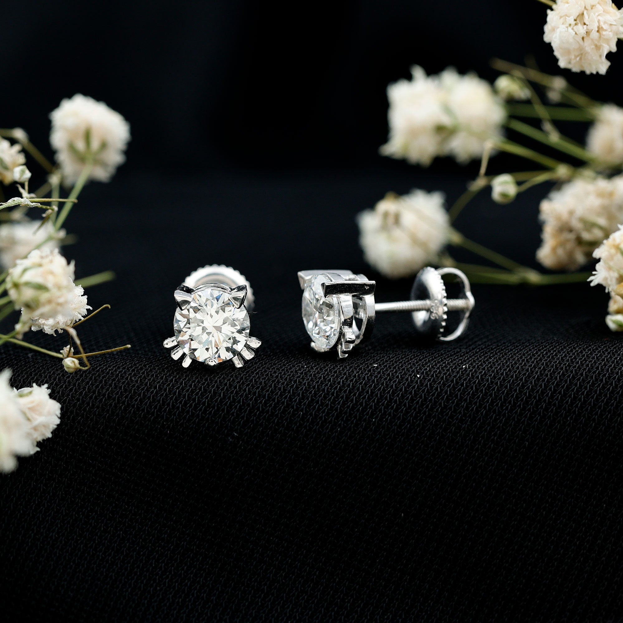 Dainty Round Shape Moissanite Cat Stud Earrings