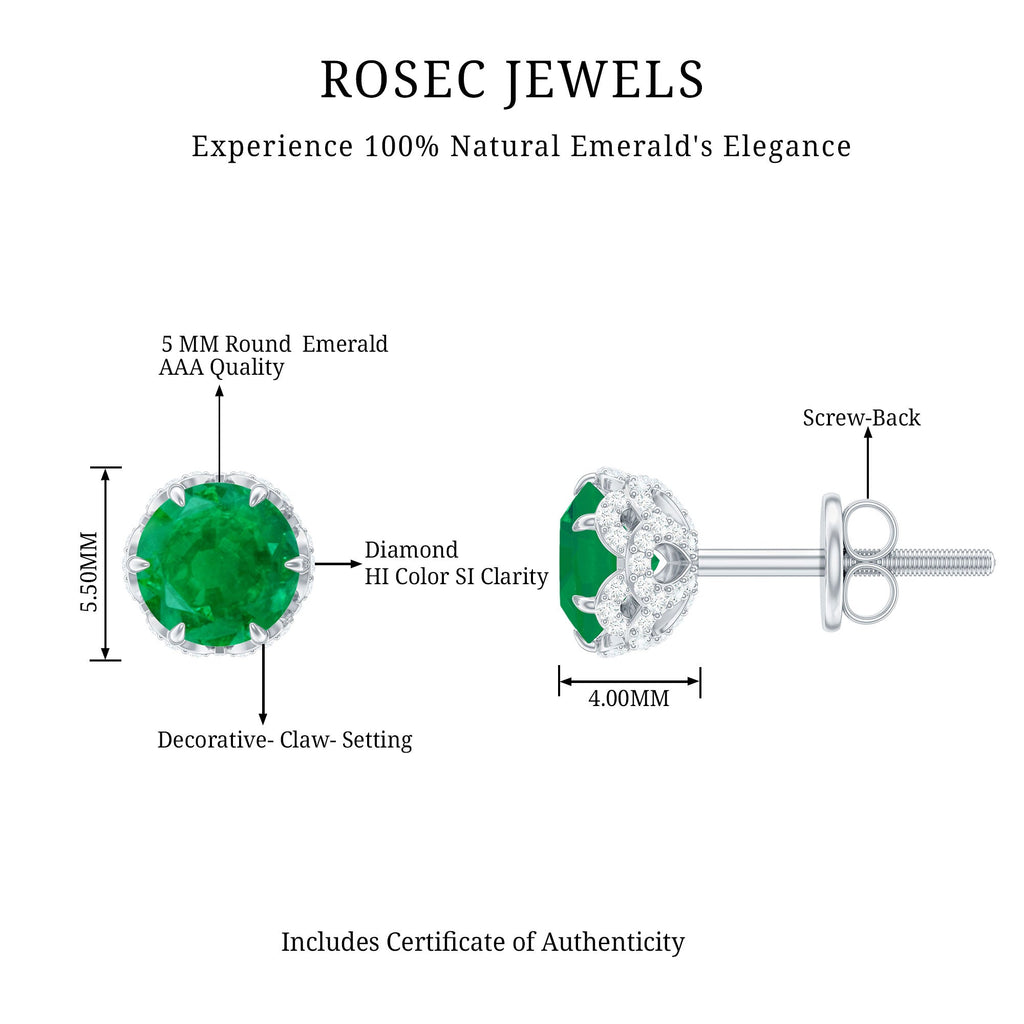 Designer Emerald Diamond Stud Earrings with Screw Back