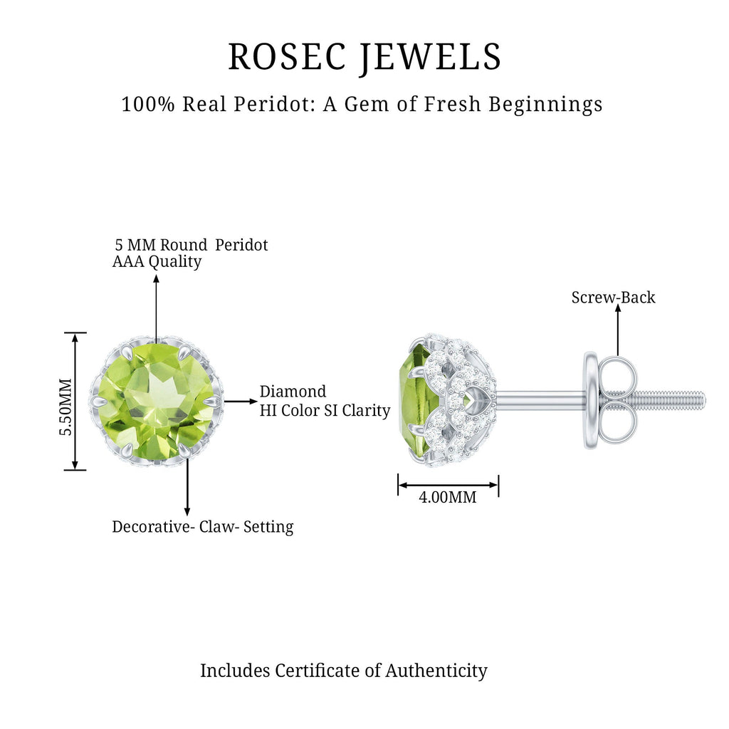Designer 1 Carat Peridot Stud Earrings with Diamond