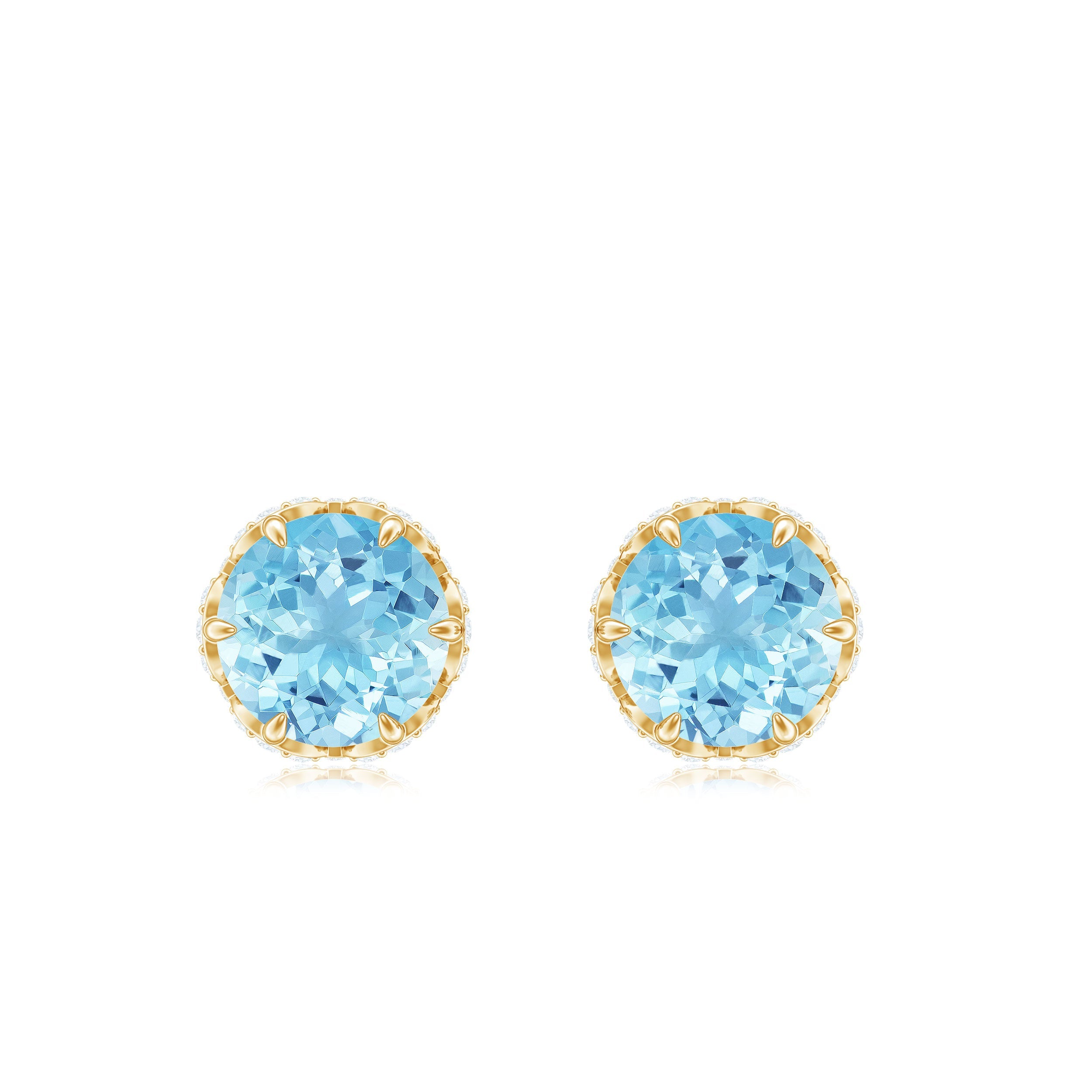 Natural Aquamarine Diamond Floral Stud Earrings with Screw Back