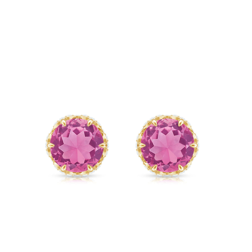 Designer 1 Carat Pink Tourmaline Stud Earrings with Diamond