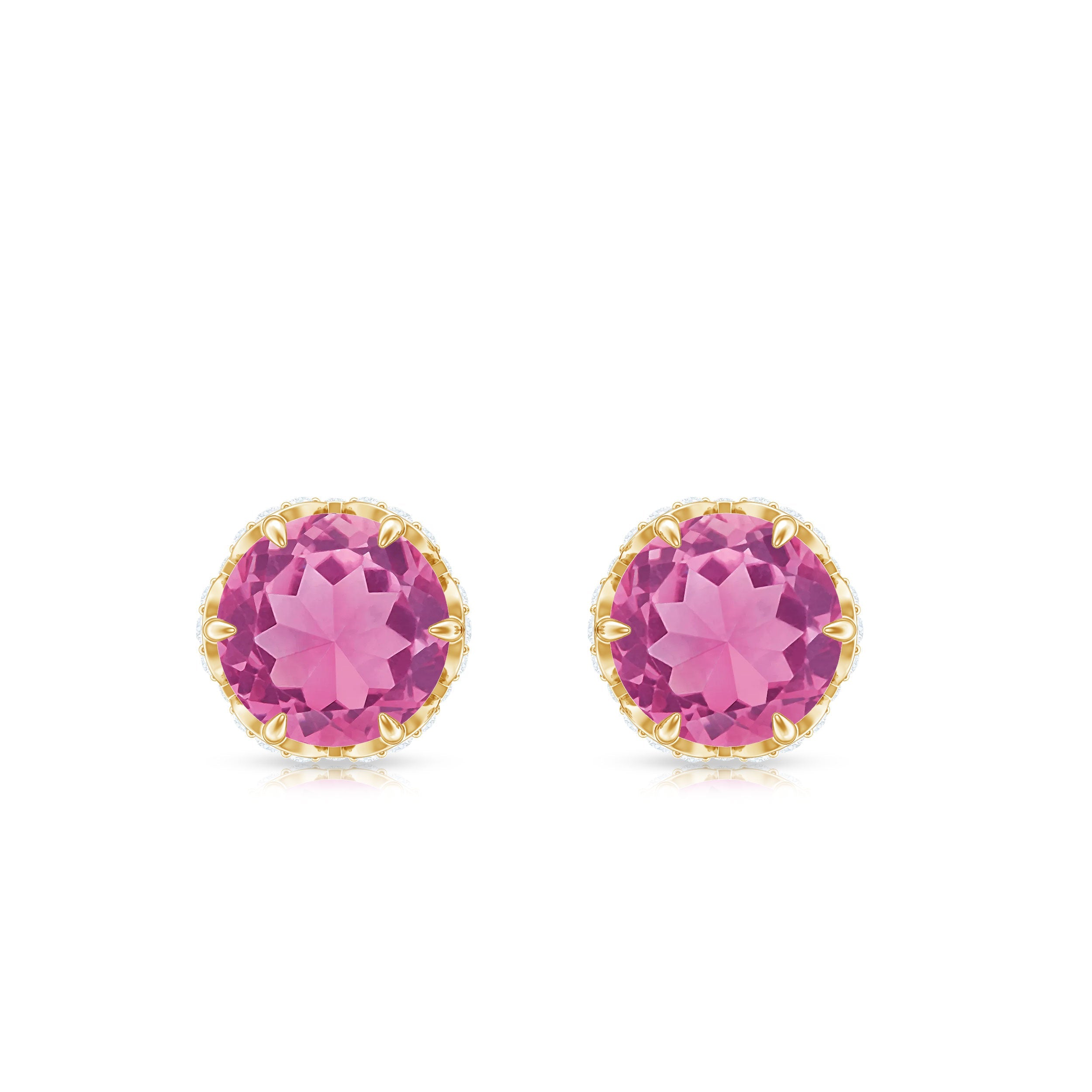 Designer 1 Carat Pink Tourmaline Stud Earrings with Diamond