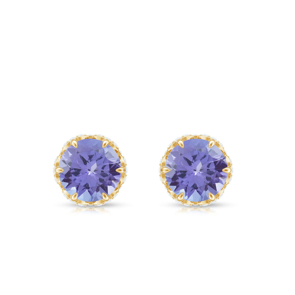 1 Carat Tanzanite Designer Stud Earrings with Diamond for Women