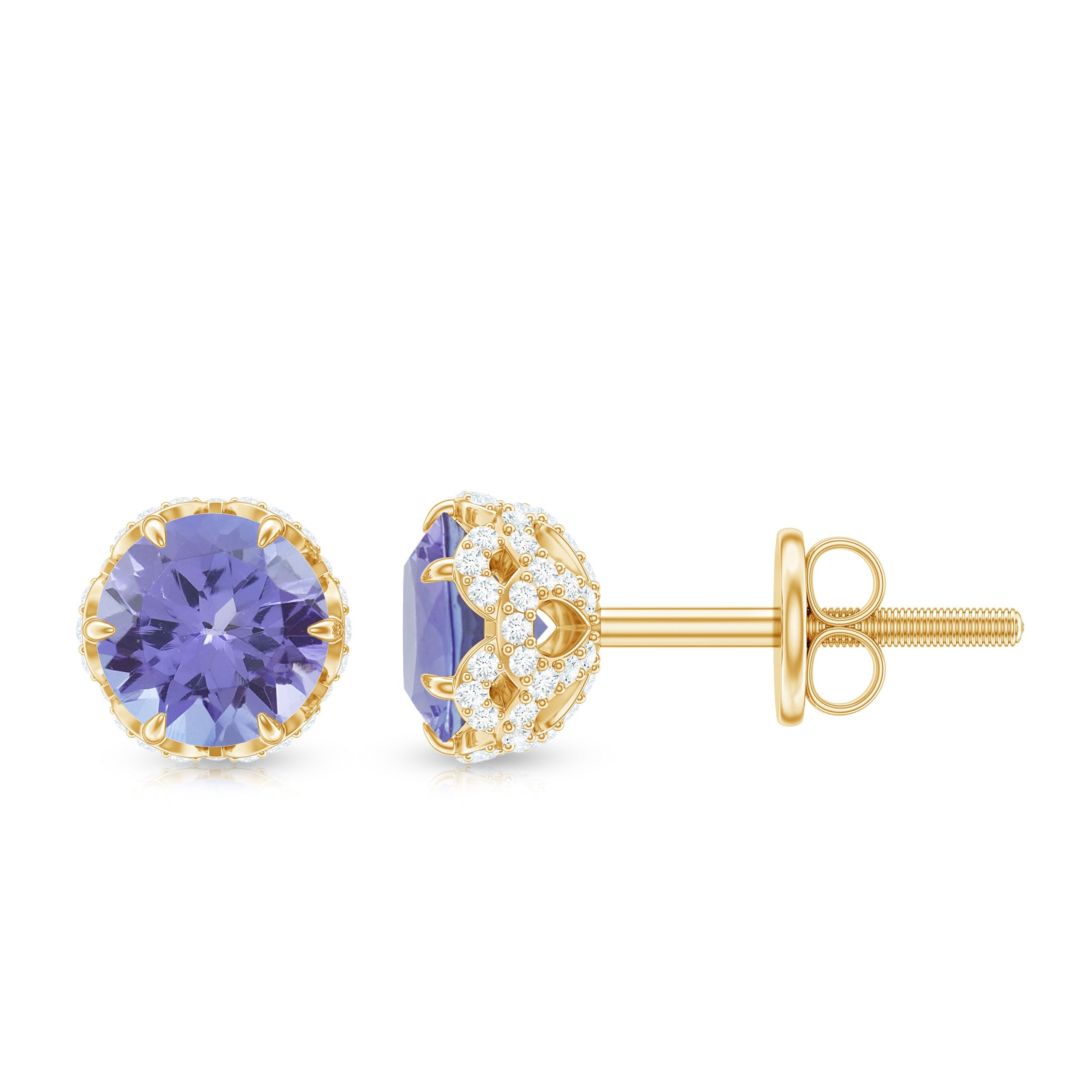 1 Carat Tanzanite Designer Stud Earrings with Diamond for Women