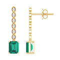 Antique Looking Lab Grown Emerald and Diamond Dangle Drop Earrings