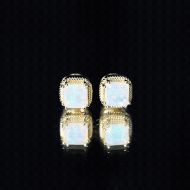 6 Carat Asscher Cut Ethiopian Opal Stud Earrings in Gold Plated Silver