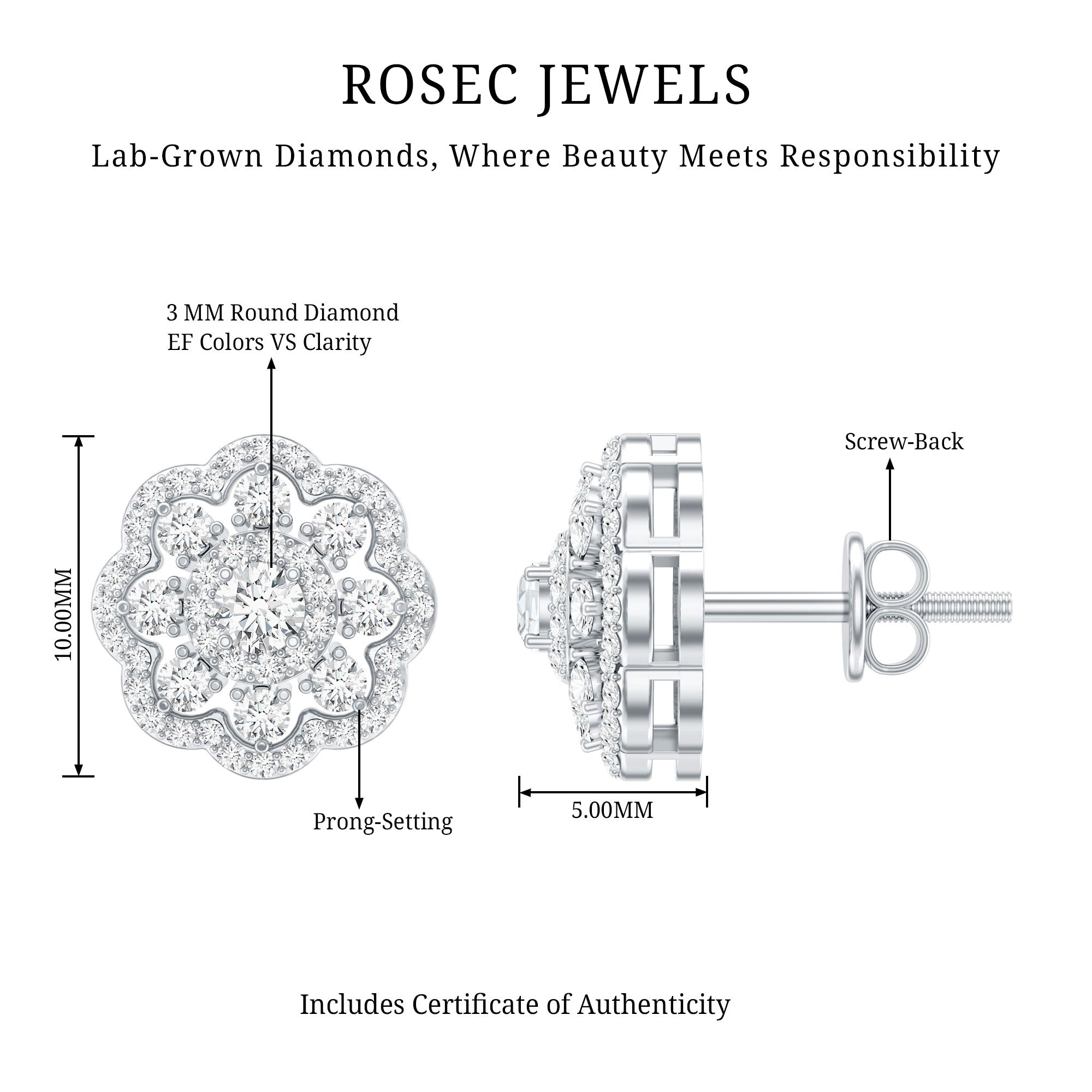 Certified Lab Grown Diamond Flower Bridal Stud Earrings