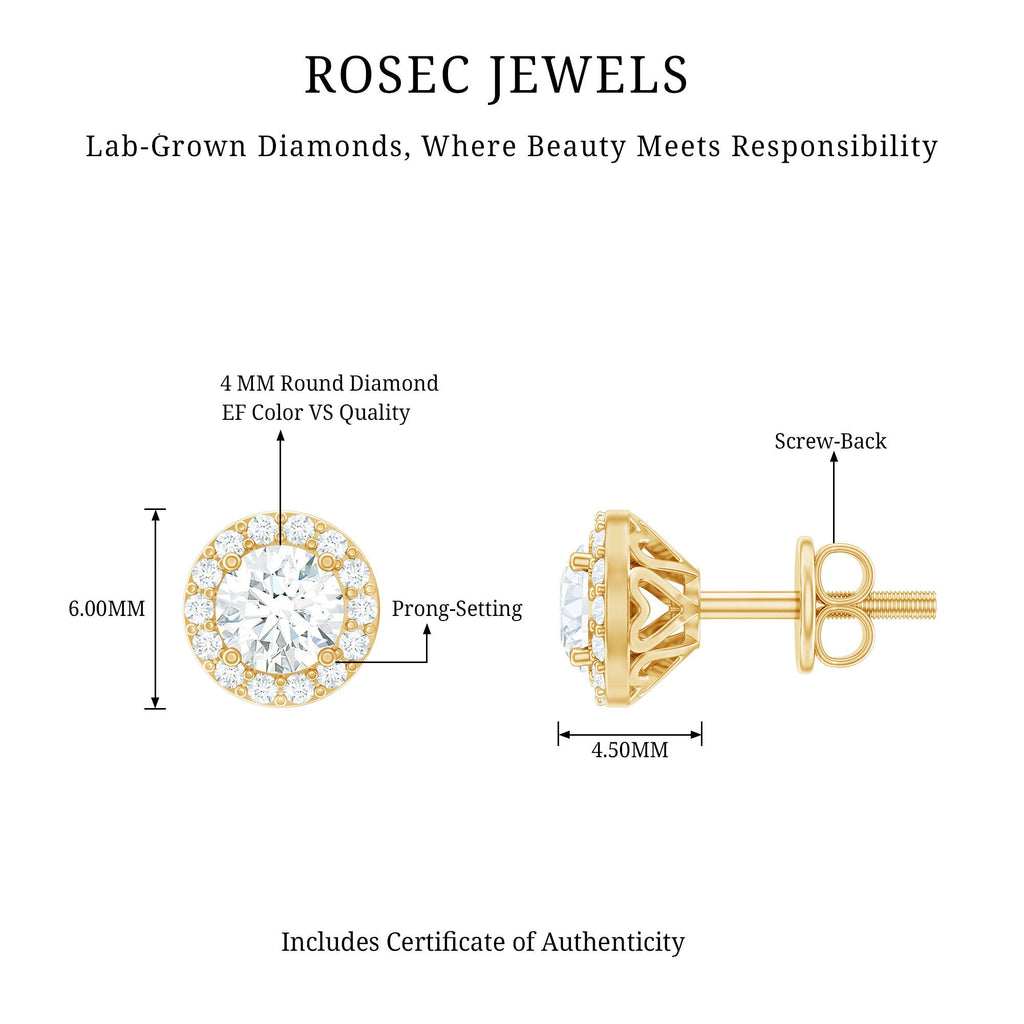 0.64 CTW Lab Grown Diamond Halo Stud Earrings (4mm, Screw Back)