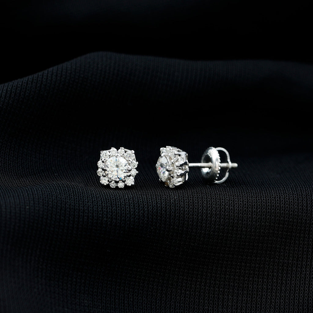 Certified Brilliant Cut Diamond Halo Stud Earrings