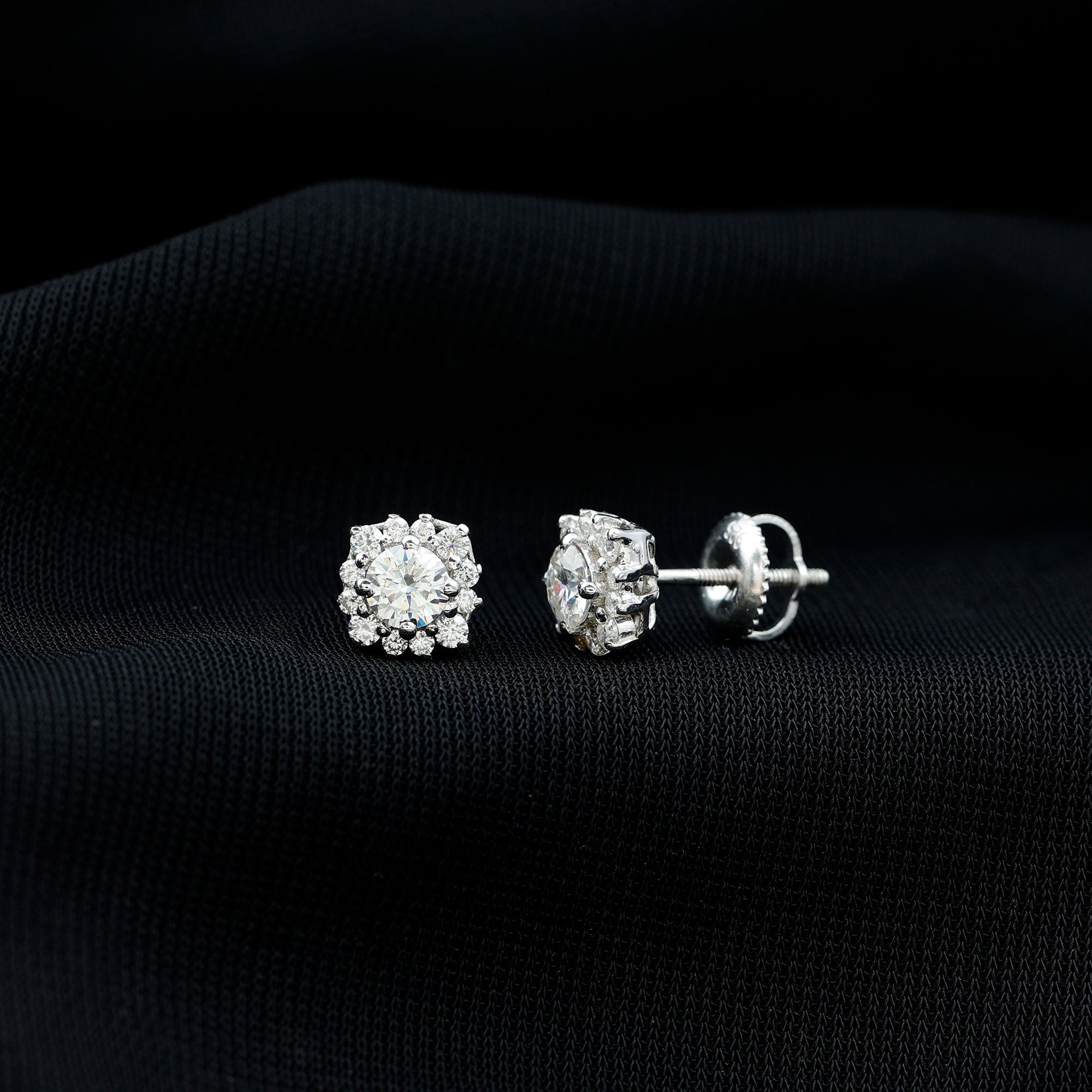 Certified Brilliant Cut Diamond Halo Stud Earrings