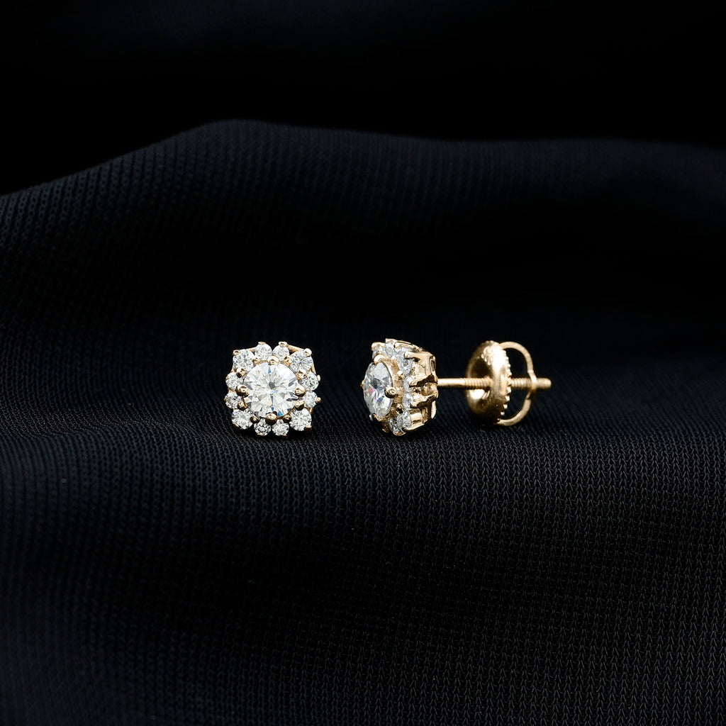 Certified Brilliant Cut Diamond Halo Stud Earrings