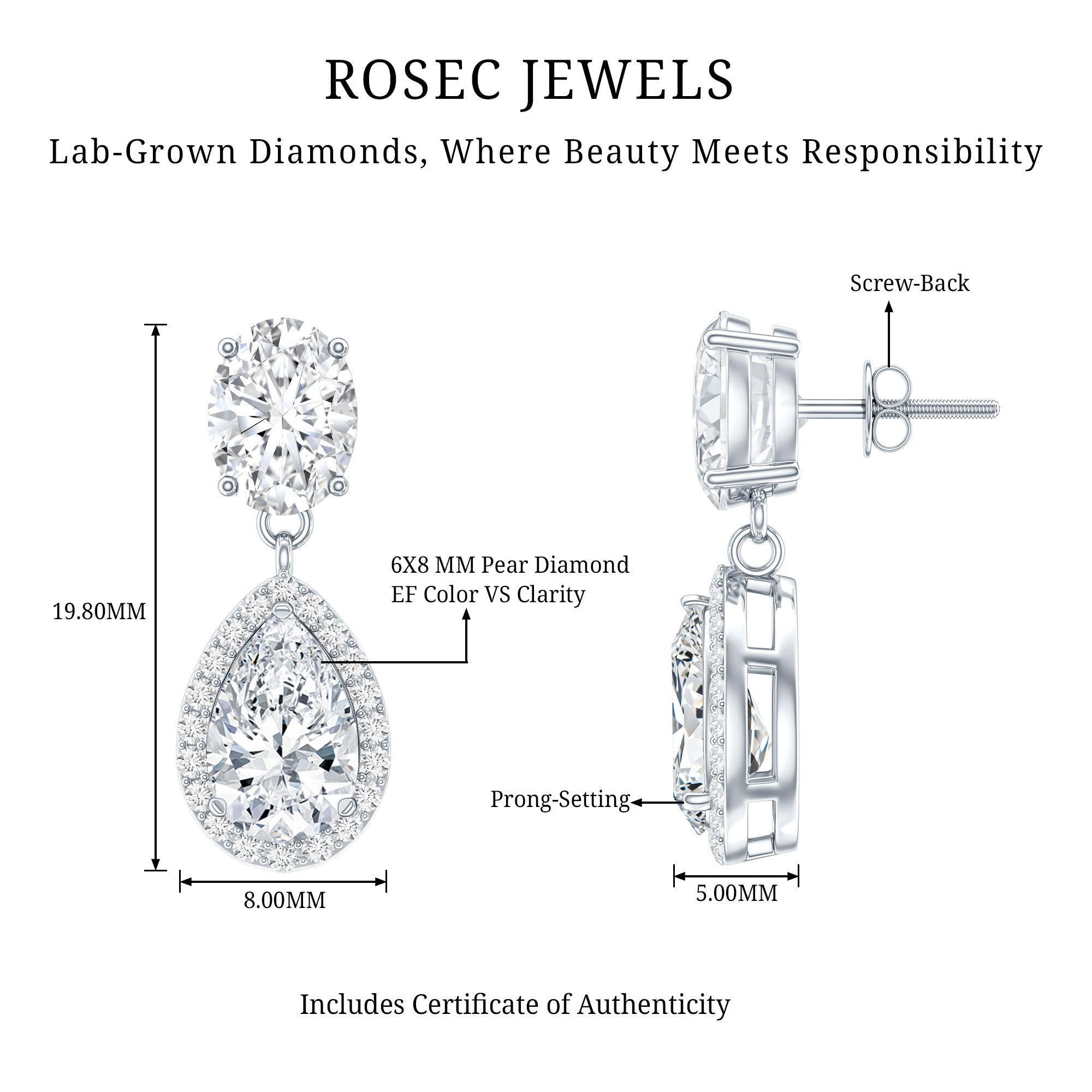Dangling Lab Grown Diamond Bridal Earrings