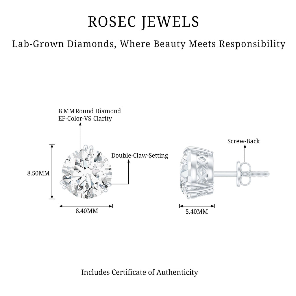 Certified 8mm Round Diamond Studs with Screw Back
