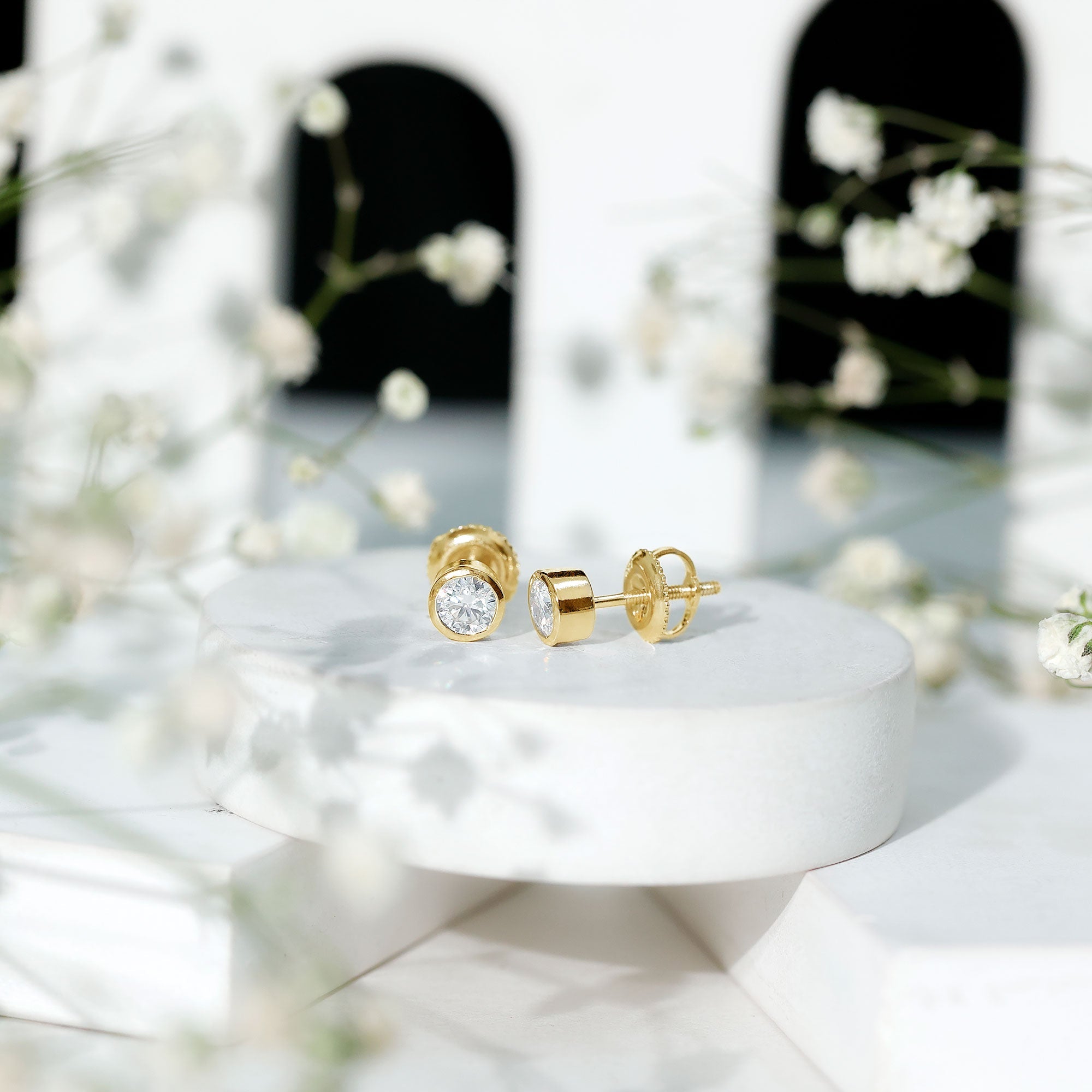 Bezel Set Lab Grown Diamond Solitaire Stud Earrings