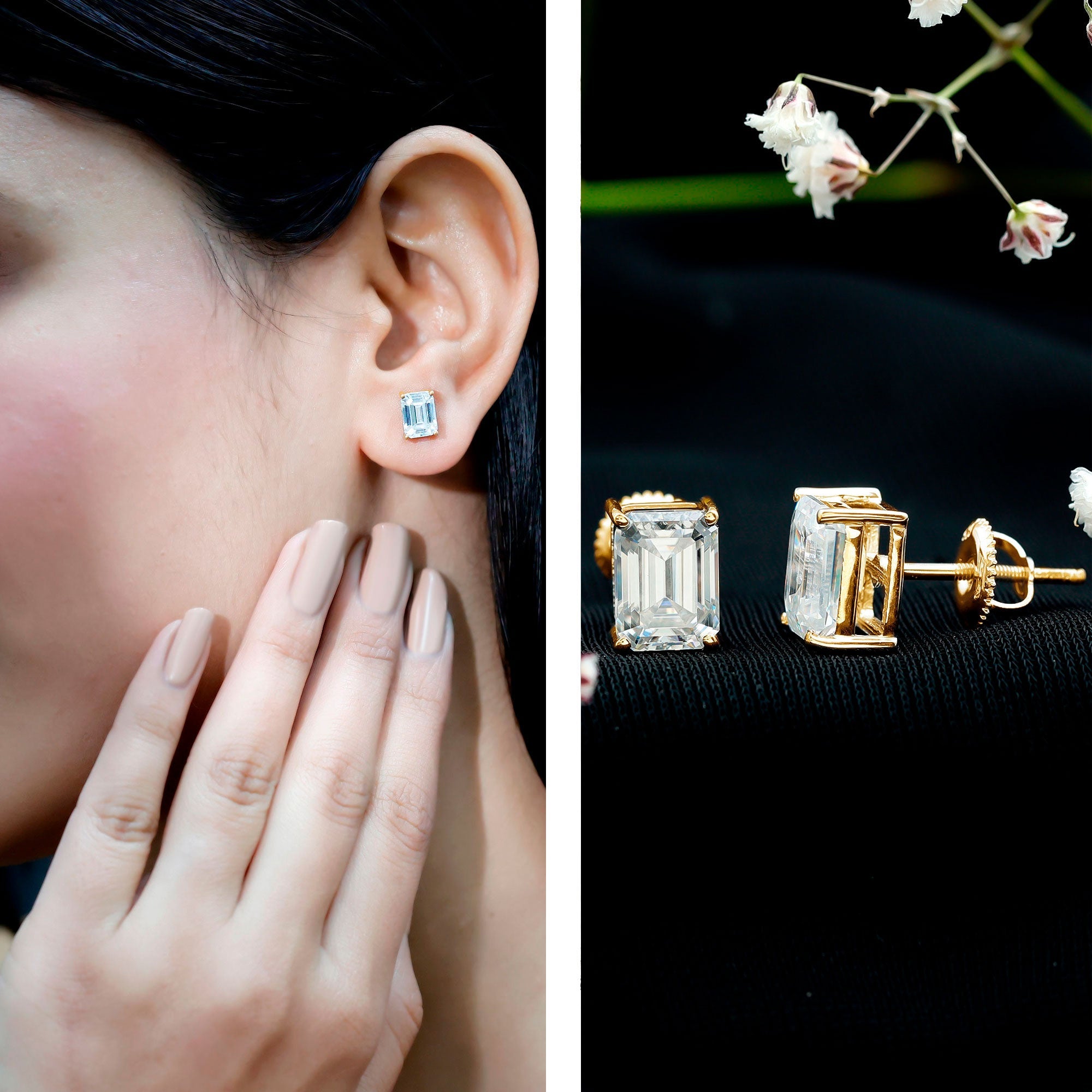 Emerald Cut Lab Created Diamond Stud Earrings
