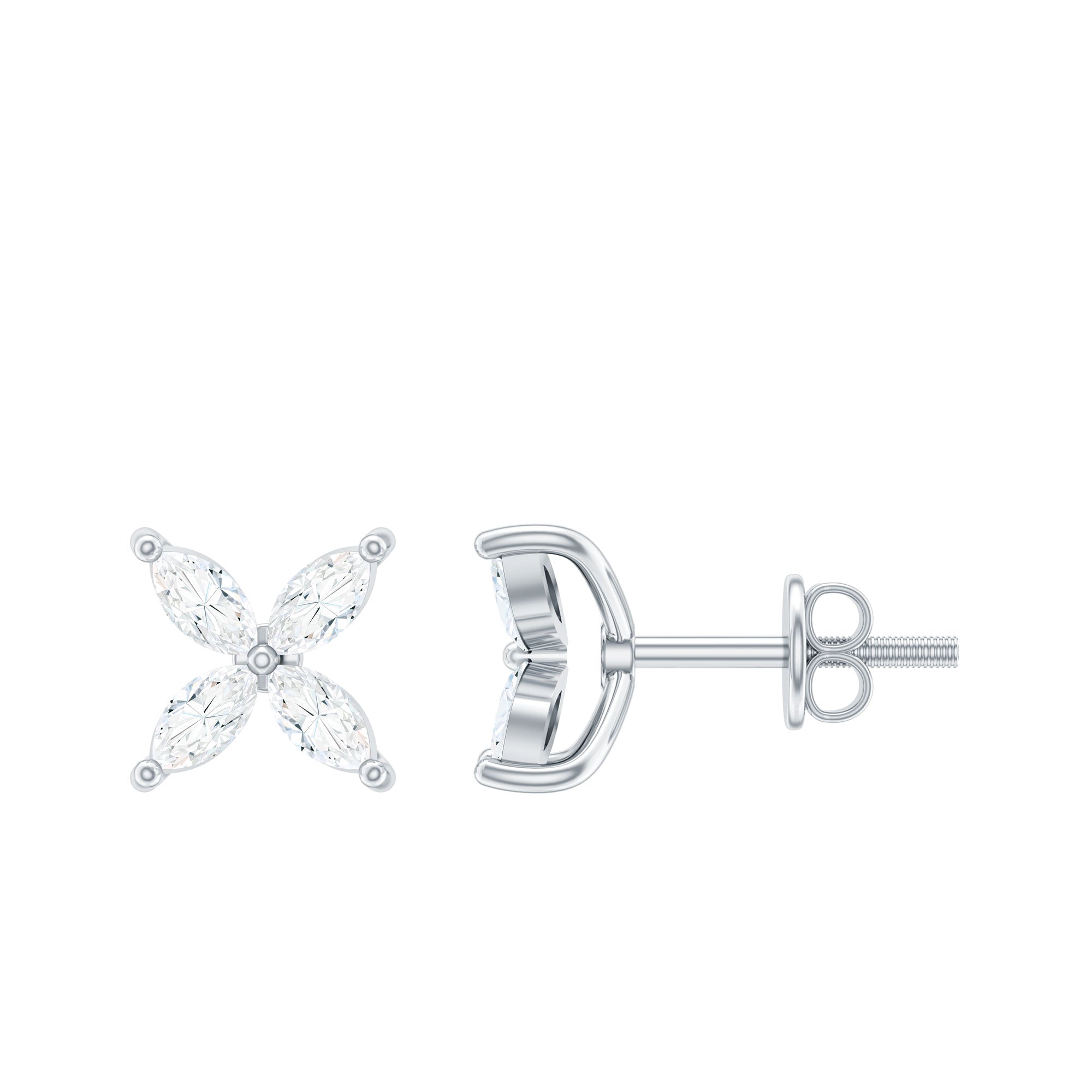 Certified Lab Grown Diamond Flower Earrings With Screw Back