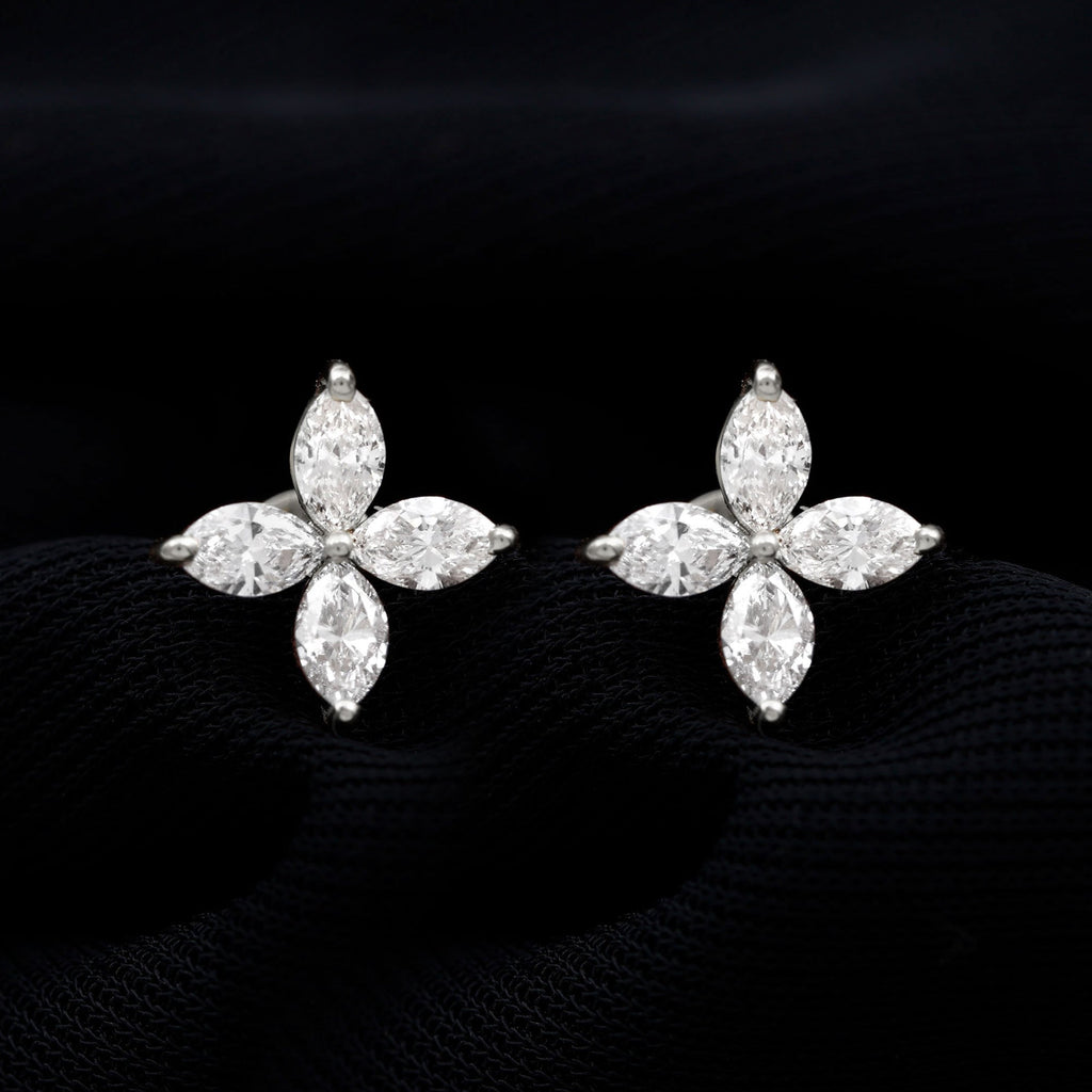 Certified Lab Grown Diamond Flower Earrings With Screw Back