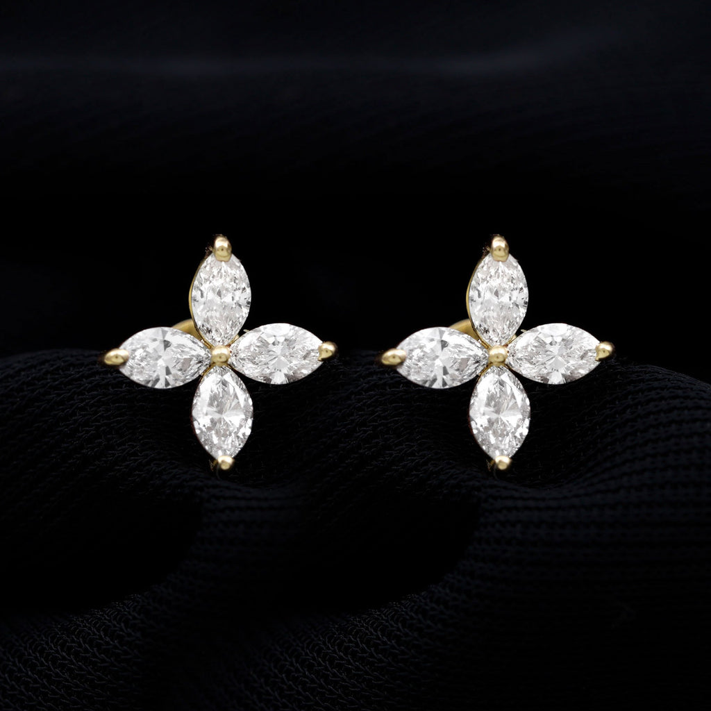 Certified Lab Grown Diamond Flower Earrings With Screw Back