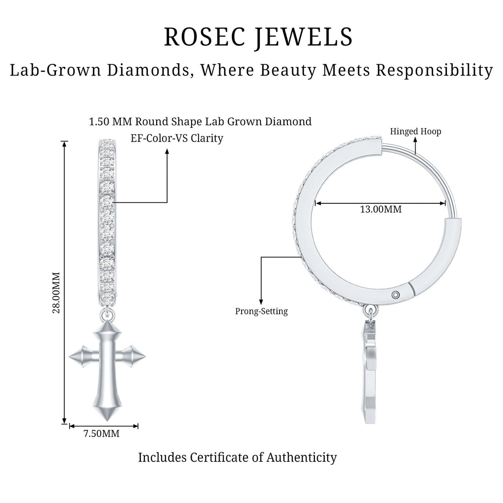 Lab Grown Diamond Holy Cross Hoop Drop Earrings For Women