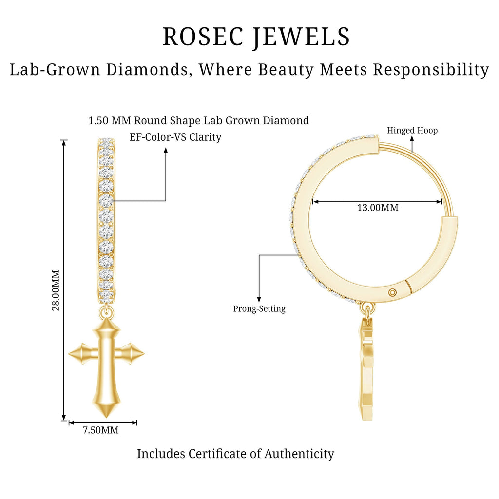 Lab Grown Diamond Holy Cross Hoop Drop Earrings For Women